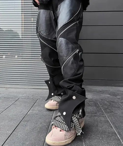 Japanese Brand × Leather Long Black Patchwork Pu Leather Pants Size US 34 / EU 50 - 3 Thumbnail