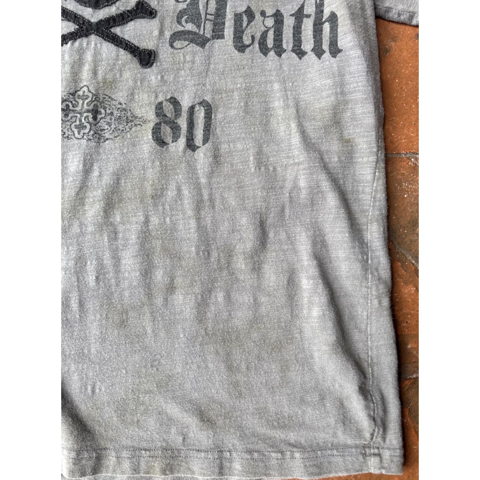 Incu VINTAGE INC Cross Skull Wings T-Shirt L Gray Cotton Embroidered Crew Neck Short Sleeve Men Size US L / EU 52-54 / 3 - 4 Thumbnail