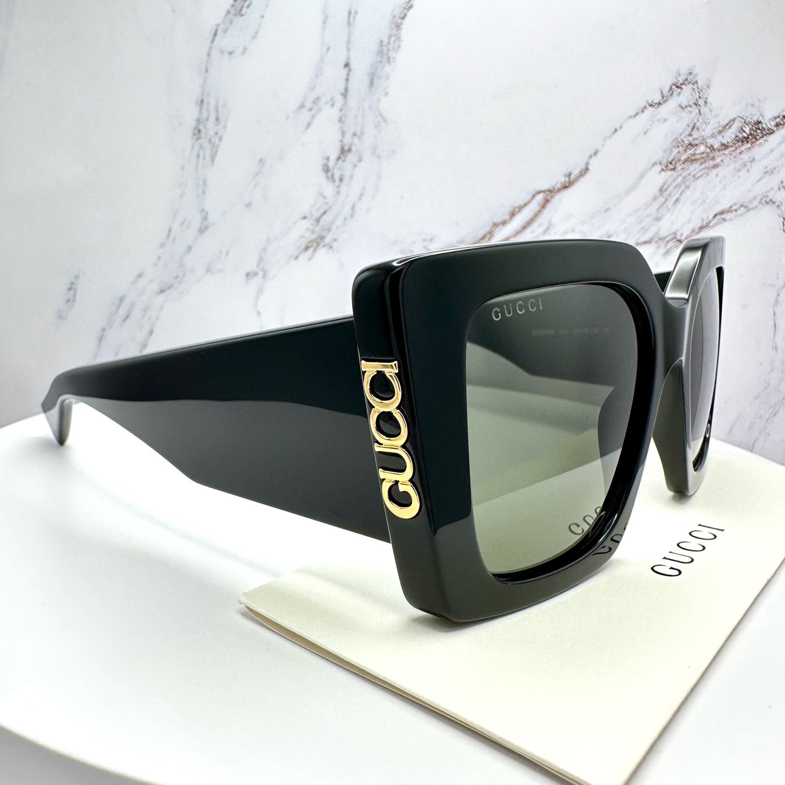 Gucci New GUCCI Sunglasses Black Gold Logo Square Oversized 51mm Size ONE SIZE - 11 Thumbnail