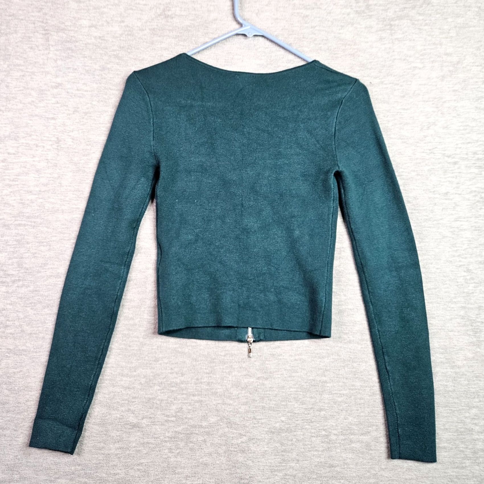 Abercrombie & Fitch Abercrombie & Fitch Women's XS Teal Knit Cardigan NWT Ribbed Zip Front Square Neck Long Sleeve Size XS / US 0-2 / IT 36-38 - 2 Thumbnail