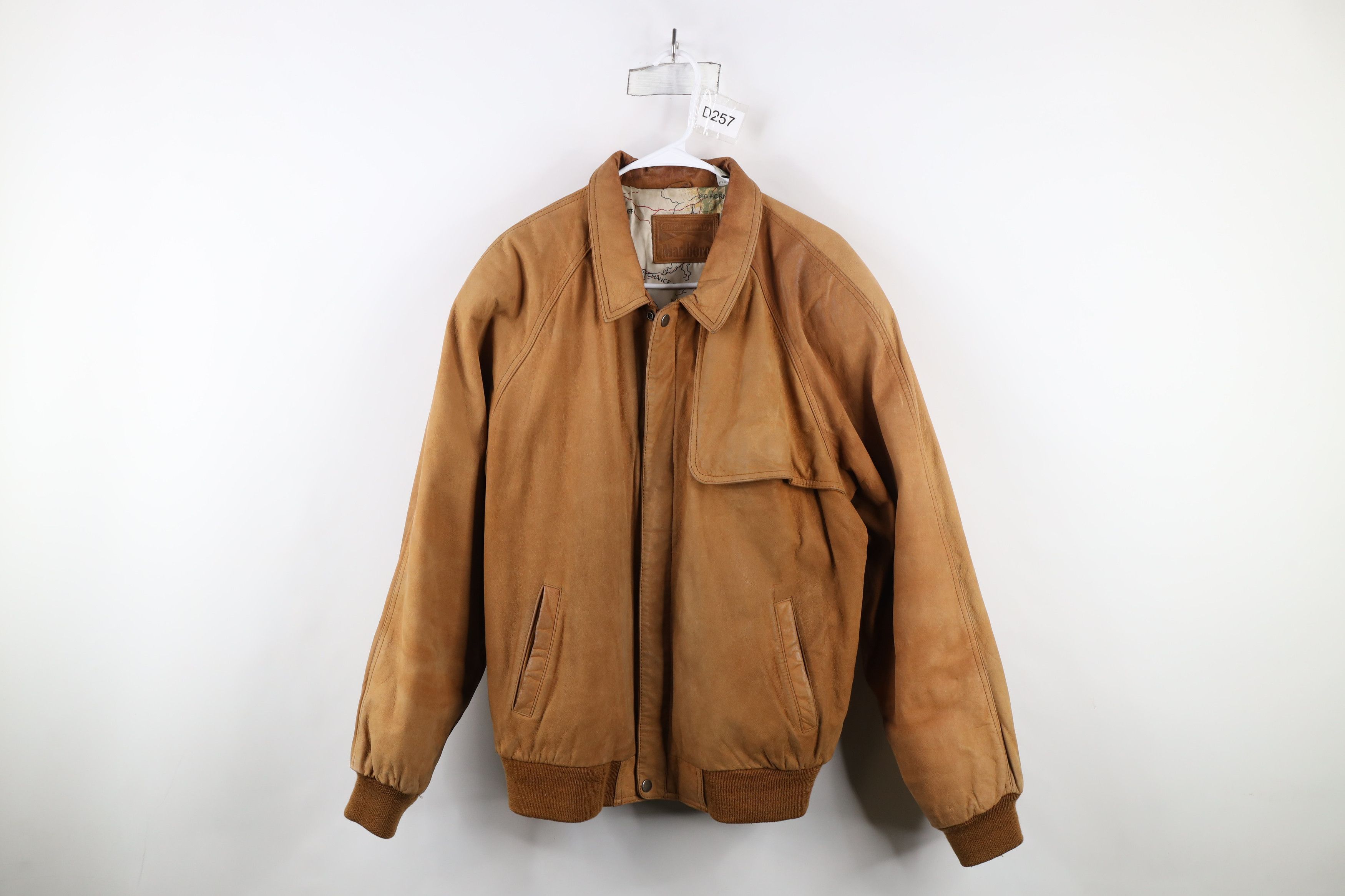 Marlboro × Vintage Vintage 90s Marlboro Lined Leather Flight Bomber Jacket Size US L / EU 52-54 / 3 - 1 Thumbnail