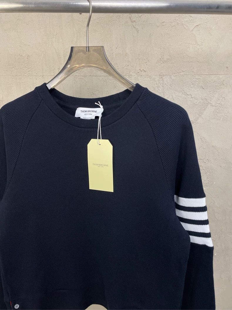 Thom Browne Thom browne Dark blue four-striped waffle round-necked guar Size US L / EU 52-54 / 3 - 3 Thumbnail