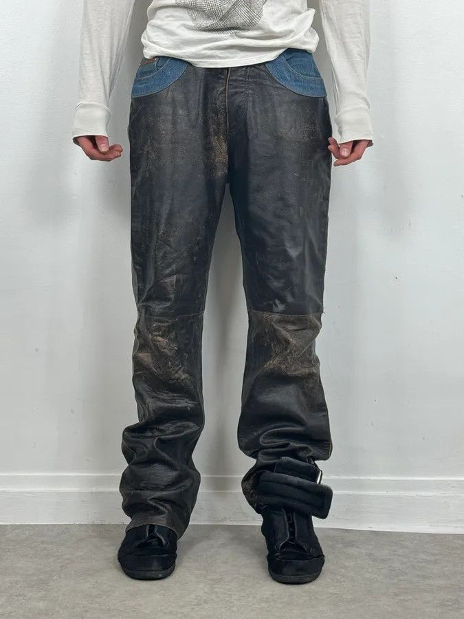 Just Cavalli 2000s Cavalli Brown Faded Leather Pants Size US 32 / EU 48 - 2 Thumbnail