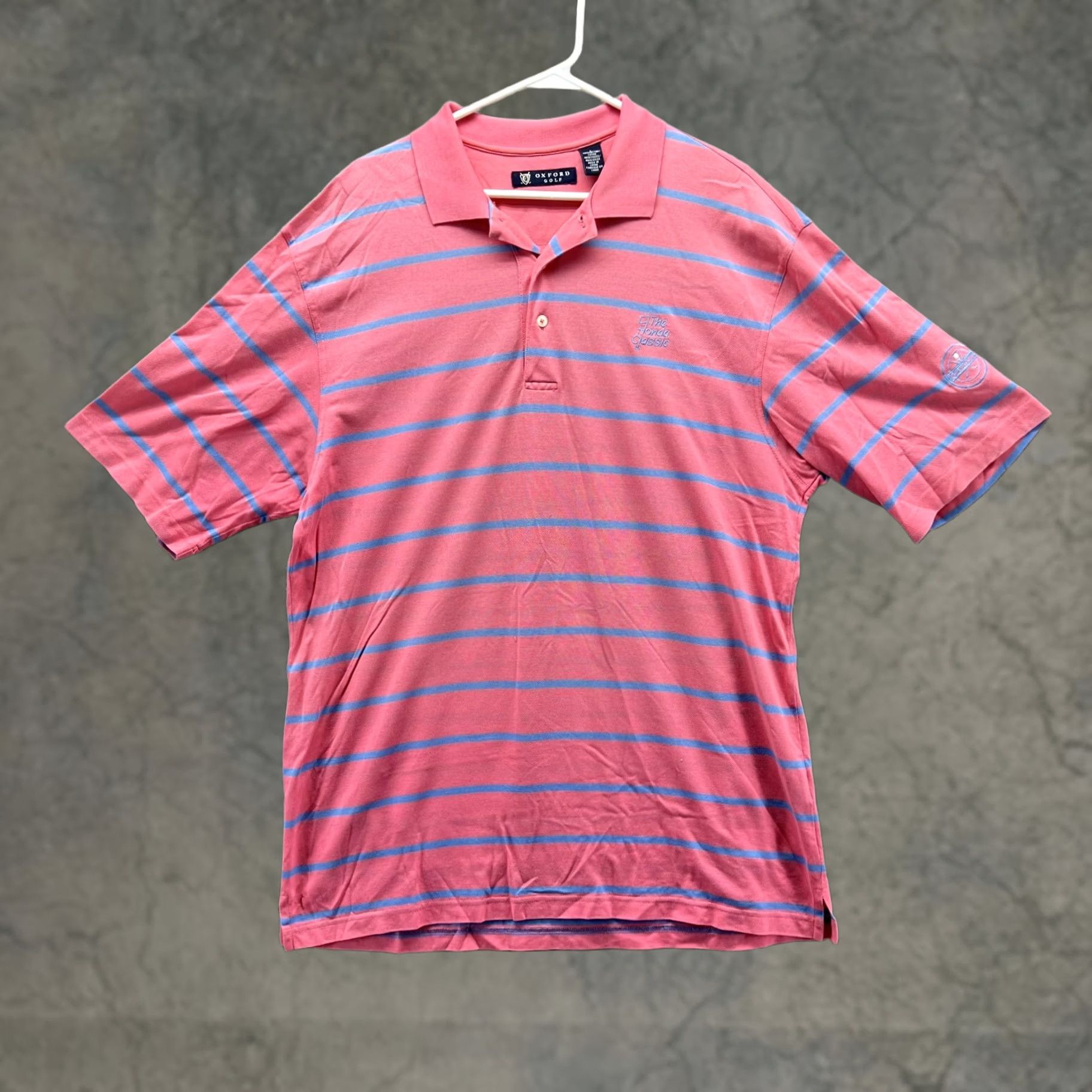 Vintage VINTAGE Oxford Polo Shirt Men Large Adult Pink Blue Striped Cotton Preppy Golfer Golf Polo Shirt Regular Fit Mens 44 in Chest Size US L / EU 52-54 / 3 - 1 Thumbnail
