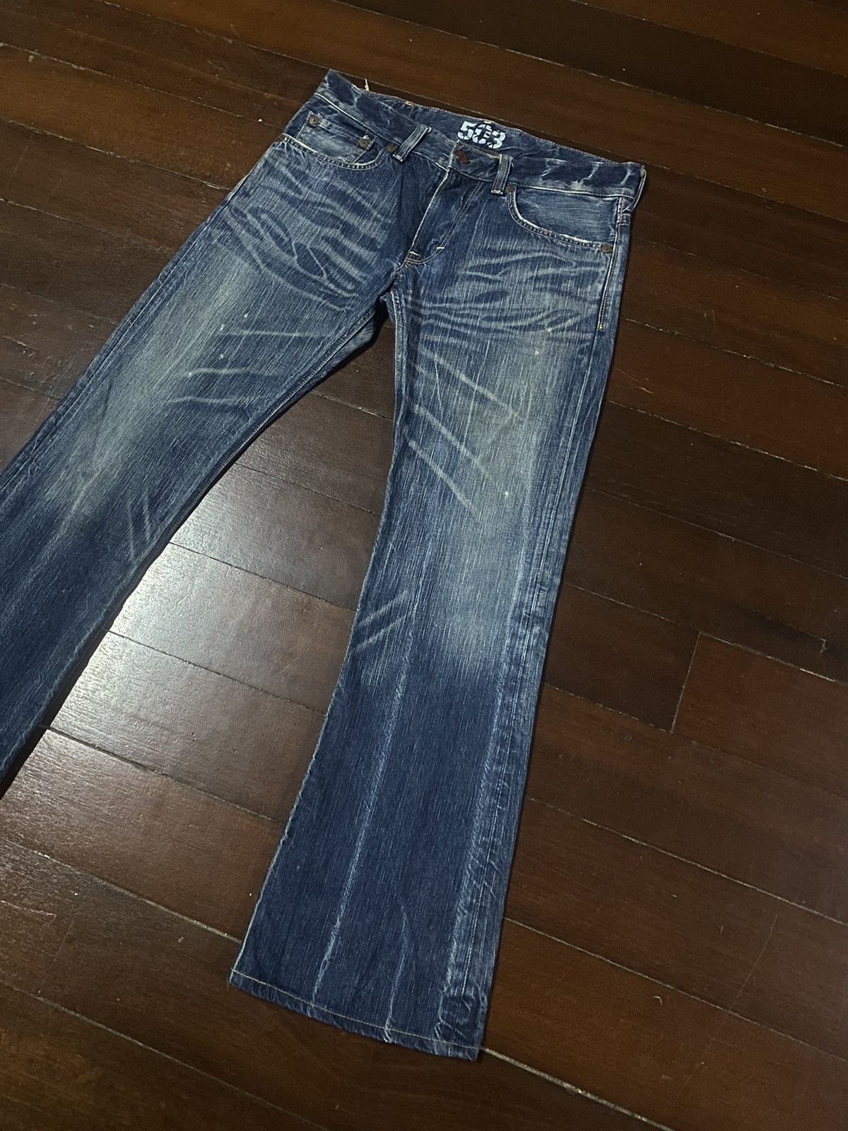 Edwin × Jean FIRE 🔥 Edwin 503 FLARE JEANS THUNDER BOOT CUT WIDE LEG Size US 36 / EU 52 - 4 Thumbnail
