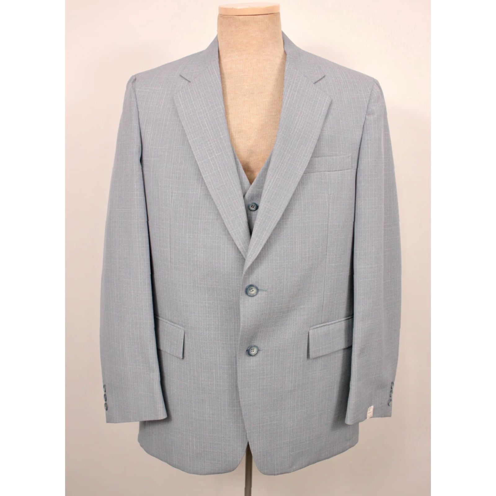 Vintage VINTAGE Men's VTG NOS 70s Light Blue Leisure Suit Sz 42 Long 1970s Polyester Disco 3 PC Size 42R - 3 Thumbnail