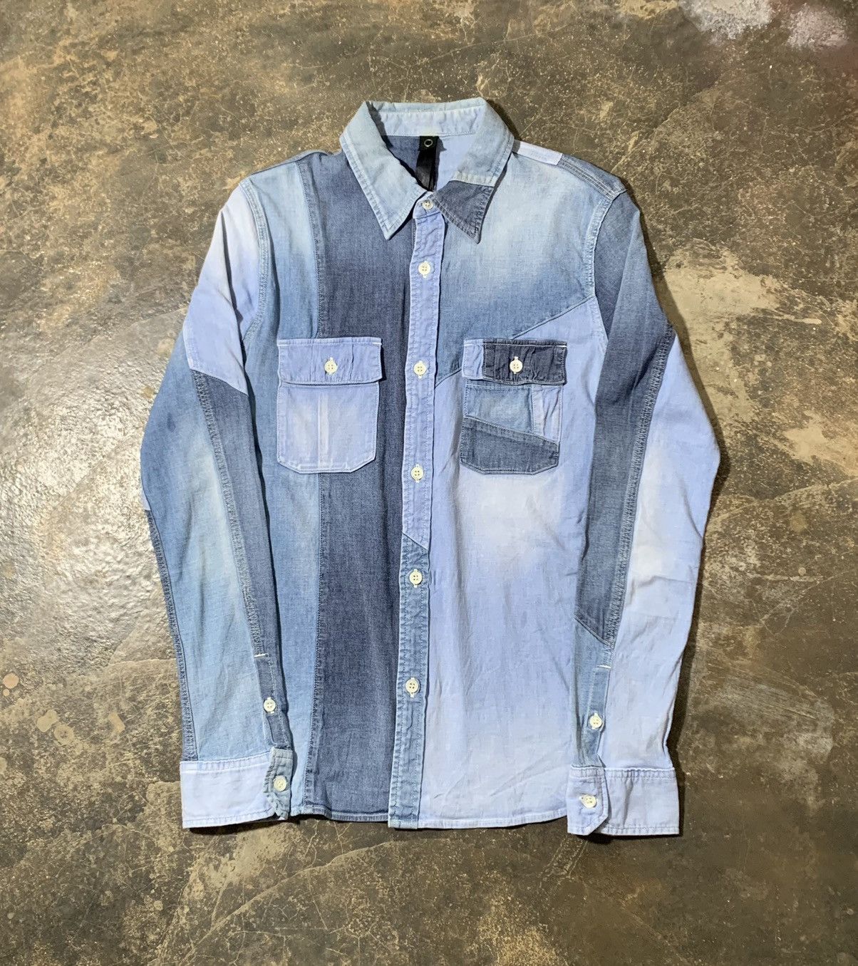 WJK patchwork stretch jeans shirt