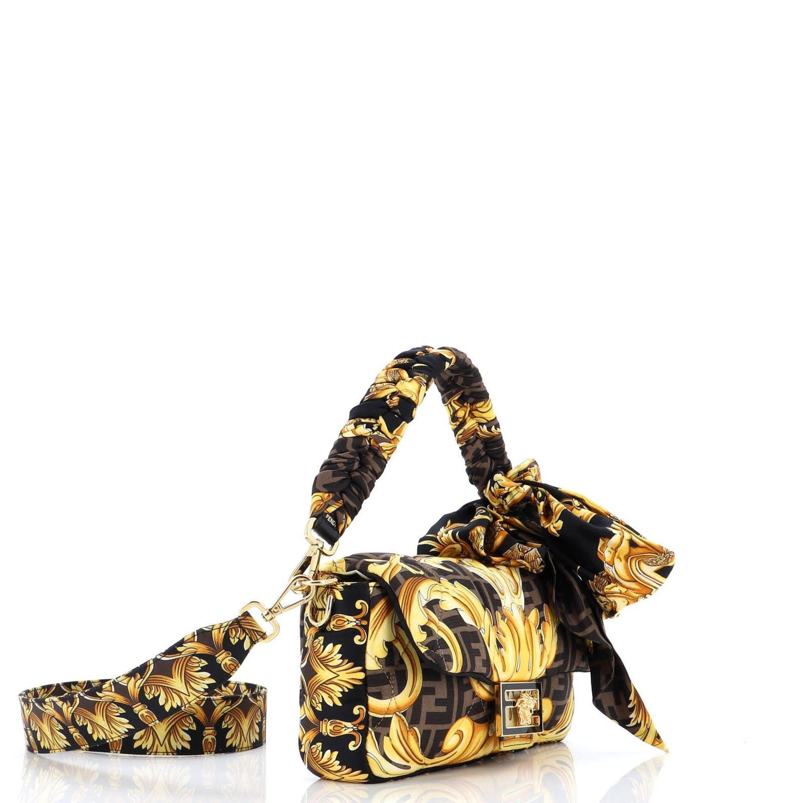 x Versace Fendace Baguette NM Bag Quilted Printed Silk