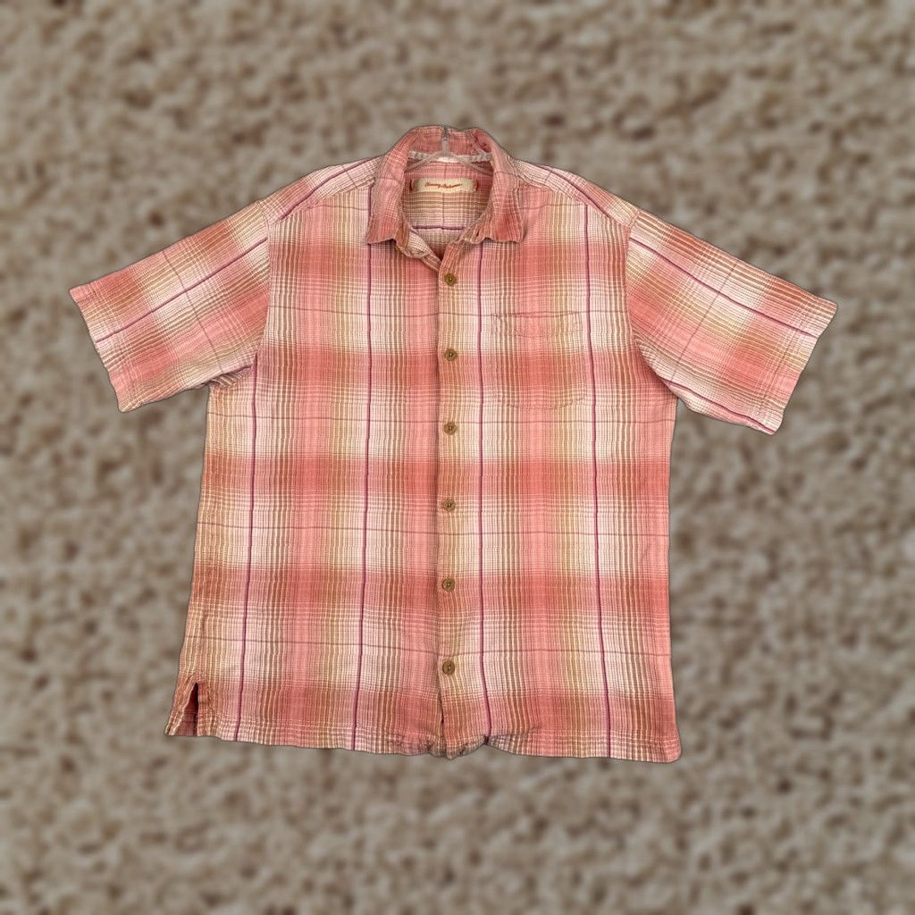 Tommy Bahama Tommy Bahama Shirt Men Large Pink Beige Plaid Button-Up 100% Silk Pocket Aloha Hawaiian Resort Casual Shirt Mens Size US L / EU 52-54 / 3 - 1 Thumbnail