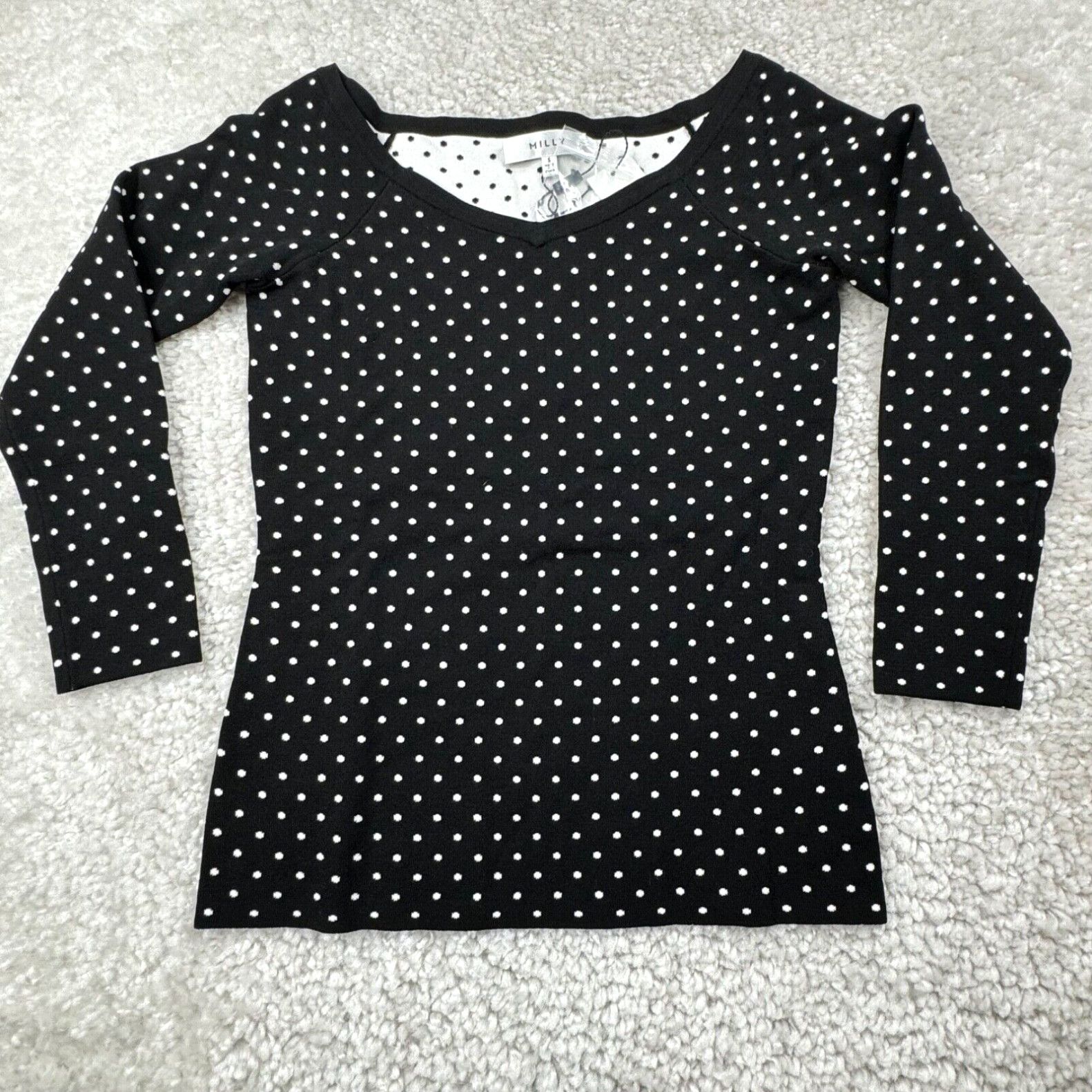 image of Milly Micro Dot Sweater Black Womens Small New in White