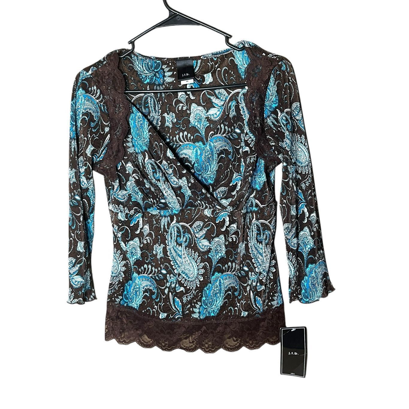Other JTB Paisley Blue & Black V-Neck Top Blouse Sequin Detail Siz Size M / US 6-8 / IT 42-44 - 1 Thumbnail