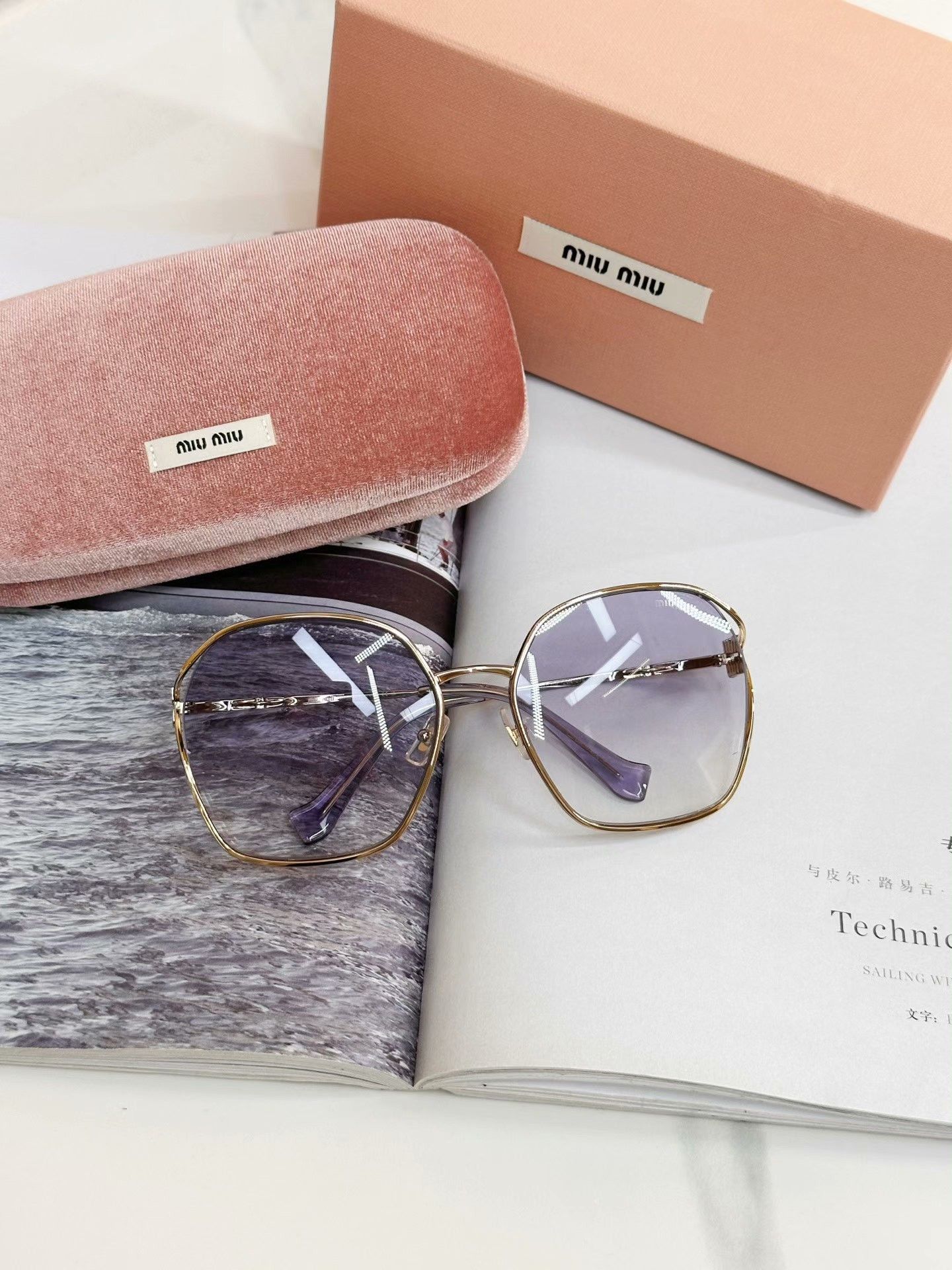 Miu Miu MIUMIU Gold Frame Gradient Sunglasses Size ONE SIZE - 1 Thumbnail