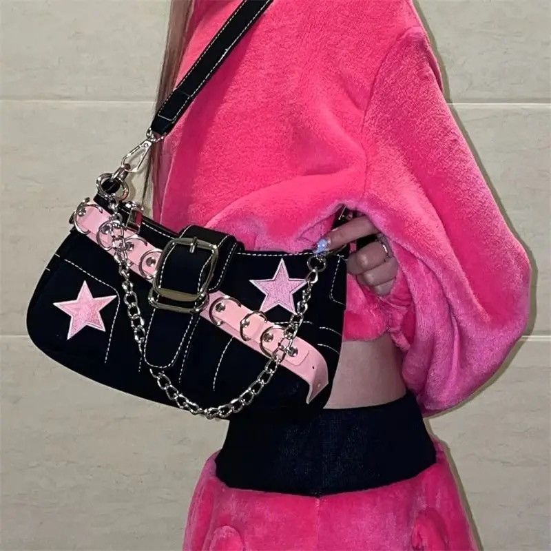 Harajuku Pink Star Metal Chain Women y2k