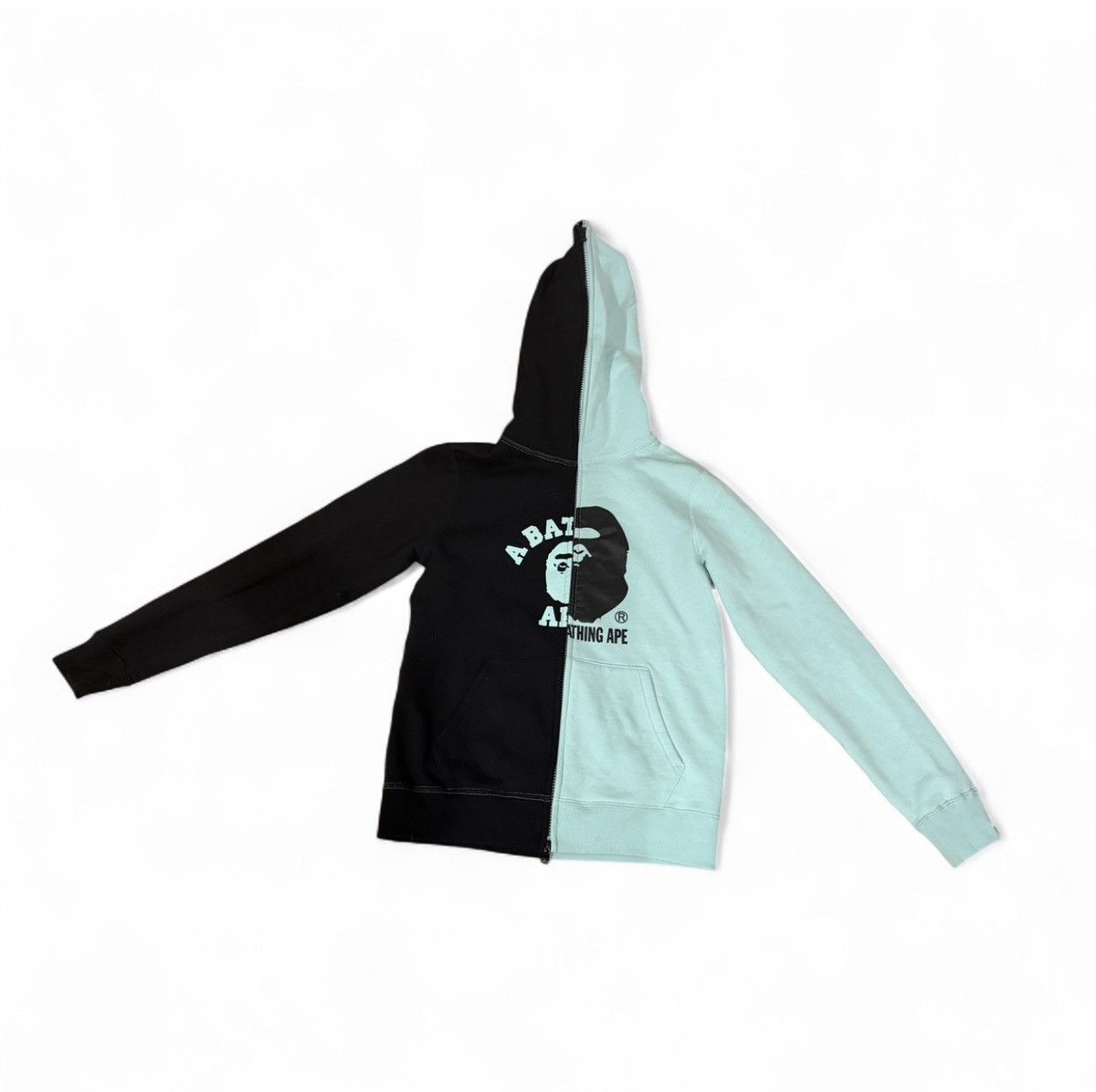Bape BAPE half and half full zip holdie blue/teal and black split Size XS / US 0-2 / IT 36-38 - 1 Thumbnail