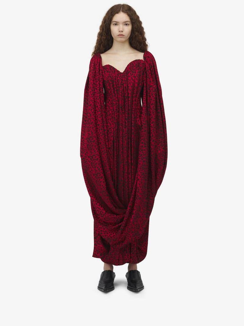 Alexander McQueen o1srvl11e0326 Leopard Jacquard Single-Sleeve Dress Size XL / US 12-14 / IT 48-50 - 4 Thumbnail