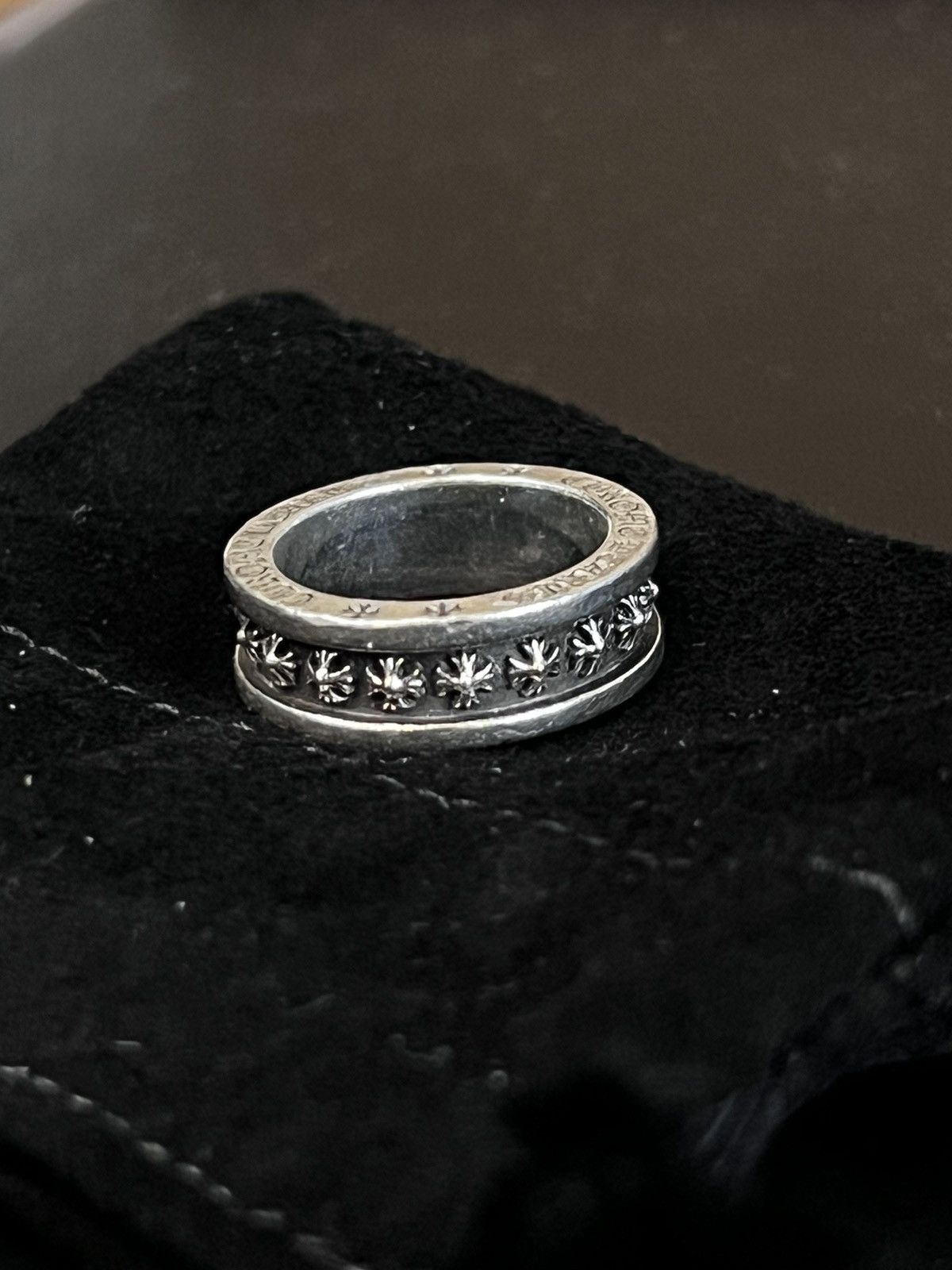 image of Chrome Hearts Mini Plus Ring in Silver, Men's