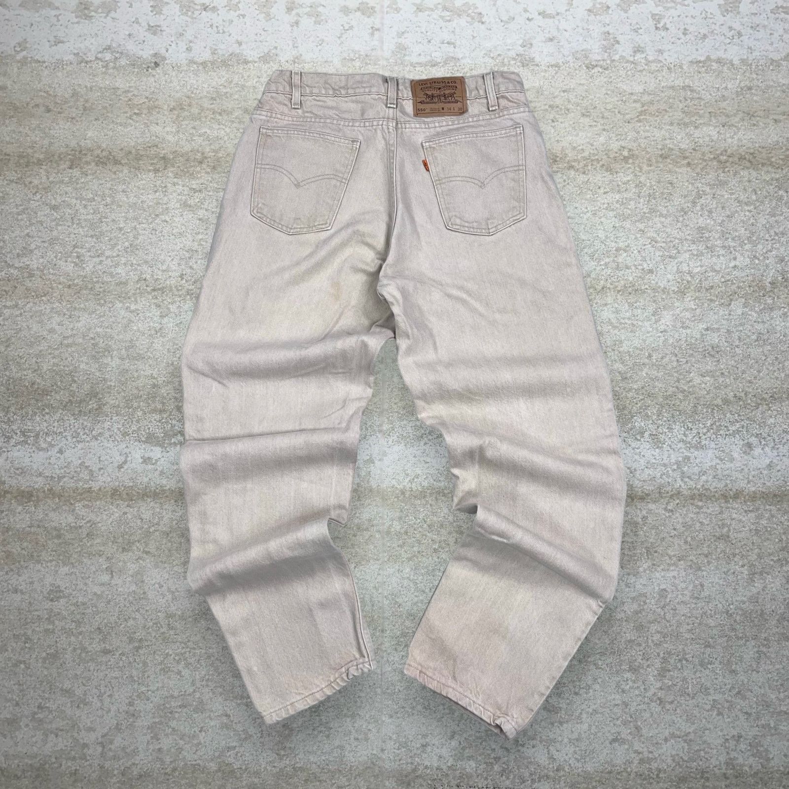 Image of Vintage Orange Tab Levis Jeans 550 Tan Denim Made In Usa 90S, Men's (Size 34)