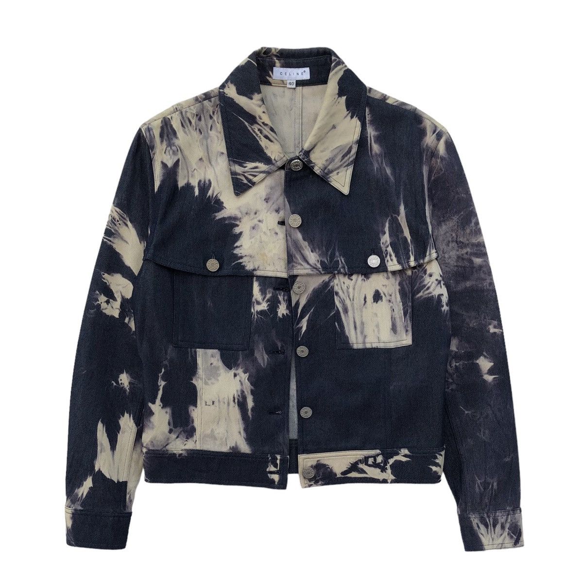 image of Vintage Celine Ss2000 Denim Tie Dye Indigo Tucker Jacket, Women's (Size Medium)