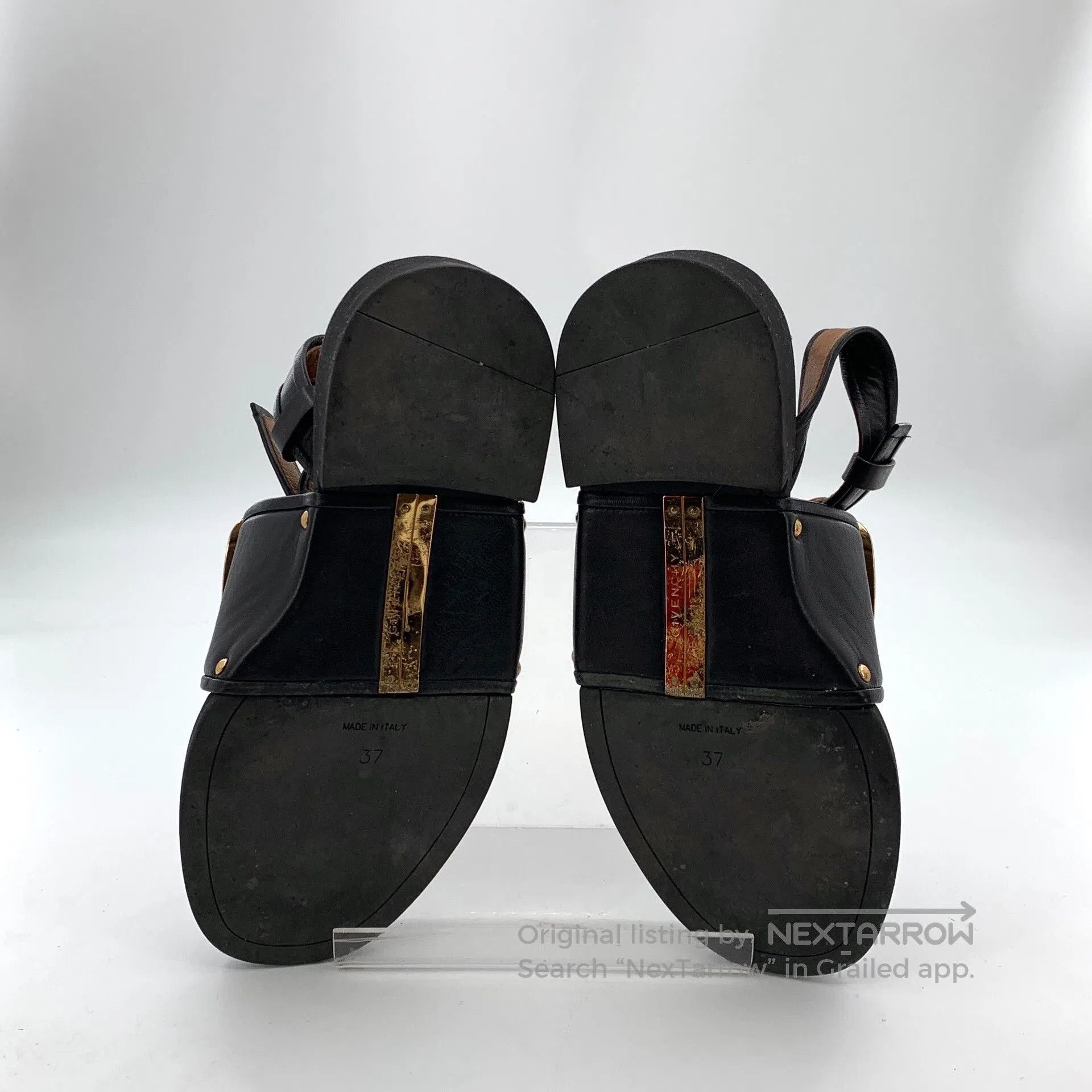 Givenchy Givenchy Black Leather Square Buckle Flat Sandals. Size US 6 / IT 36 - 5 Thumbnail