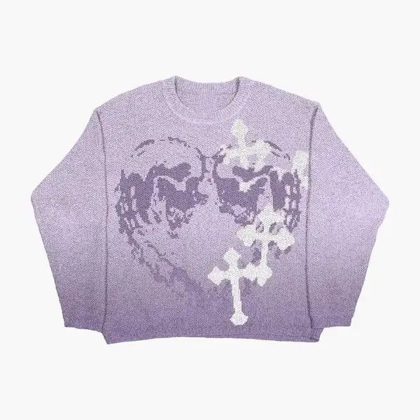 Retro traf stitch cute PINK cross sweater Harajuku