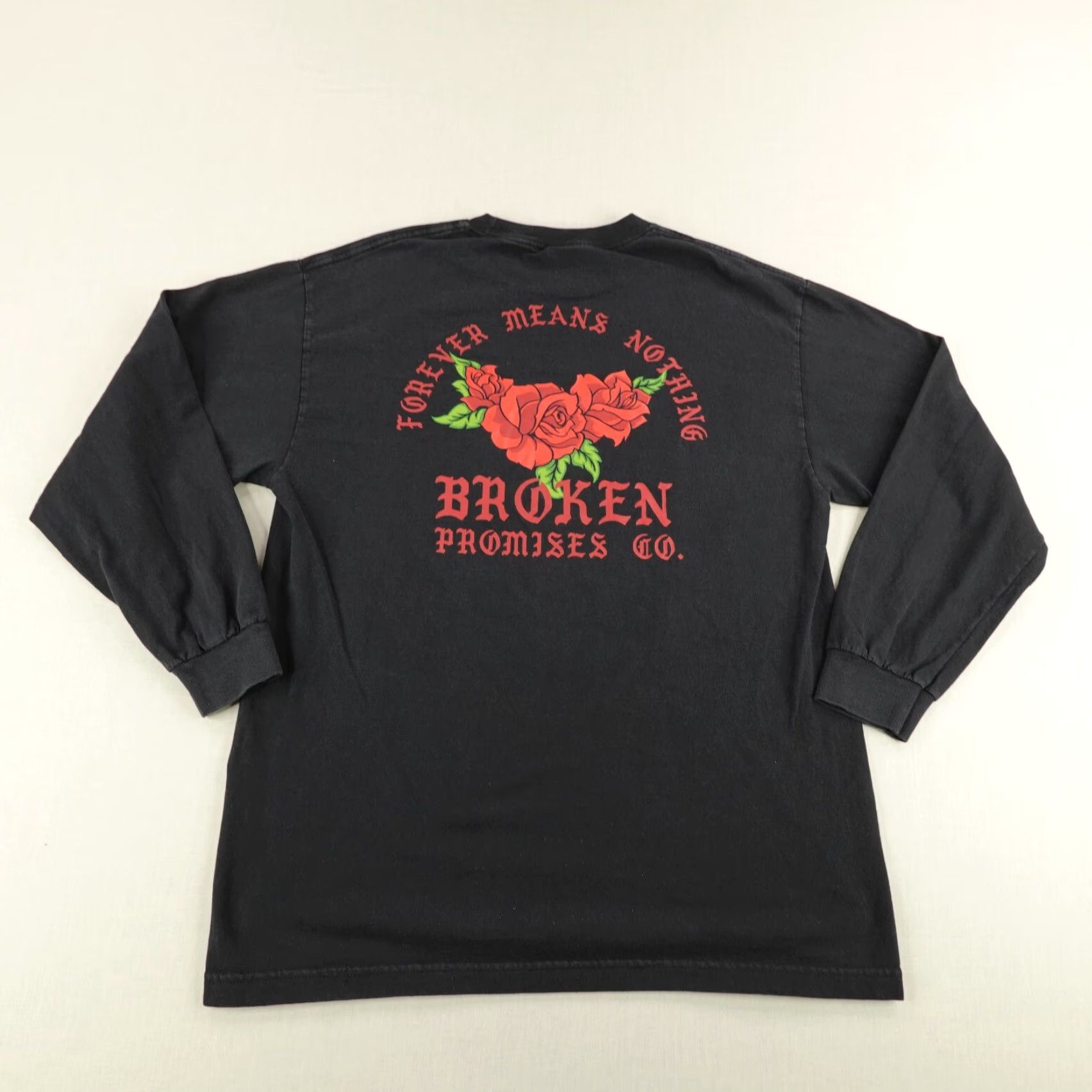 Broken Promises Co. VINTAGE Broken Promises Men's T-Shirt Large Black Graphic Print Flower Outdoor Skate Crew Neck Cotton Size US L / EU 52-54 / 3 - 6 Thumbnail