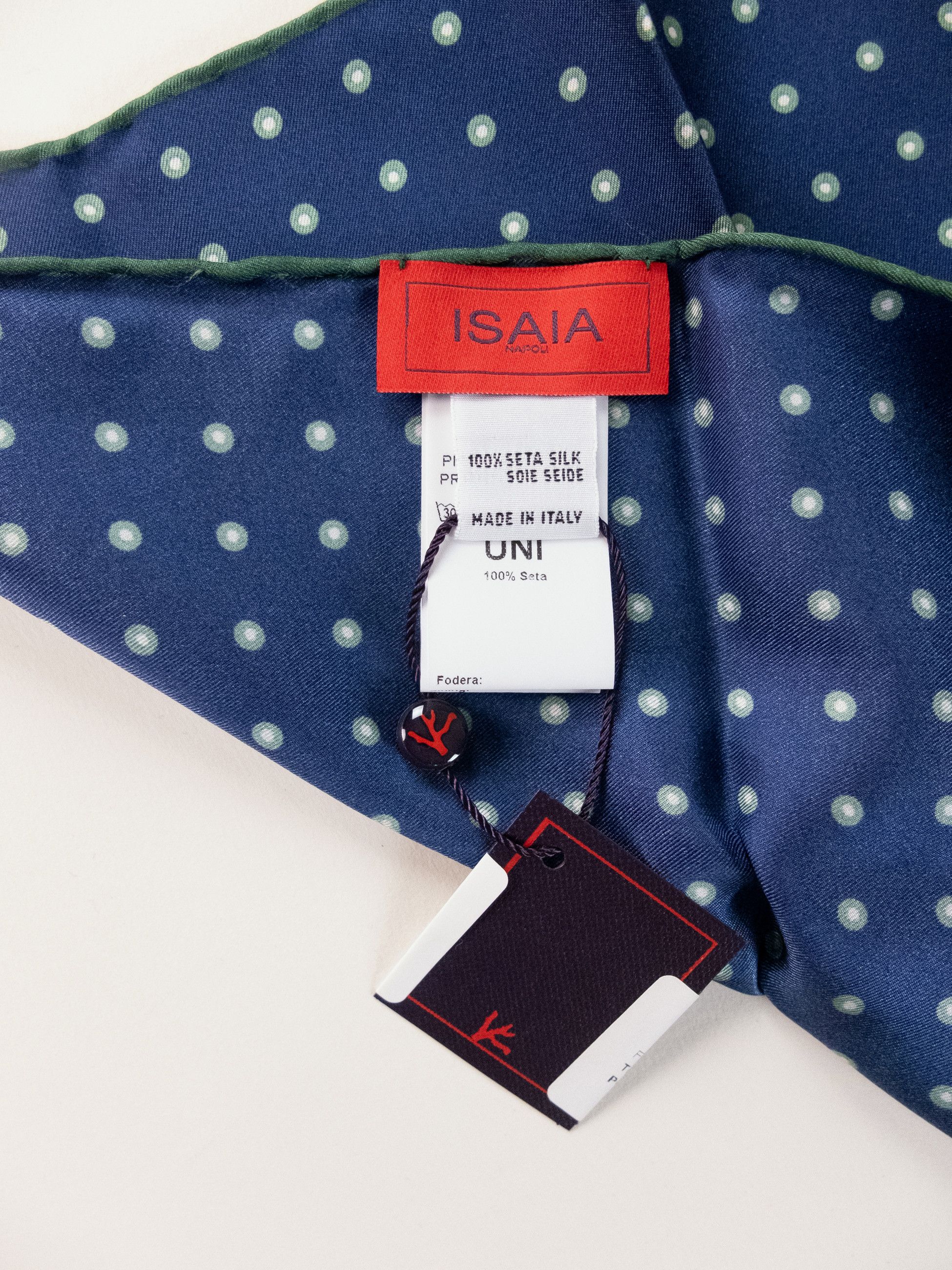 Isaia Napoli Silk selling Tie. Red with pink polka dots. 7 Fold.