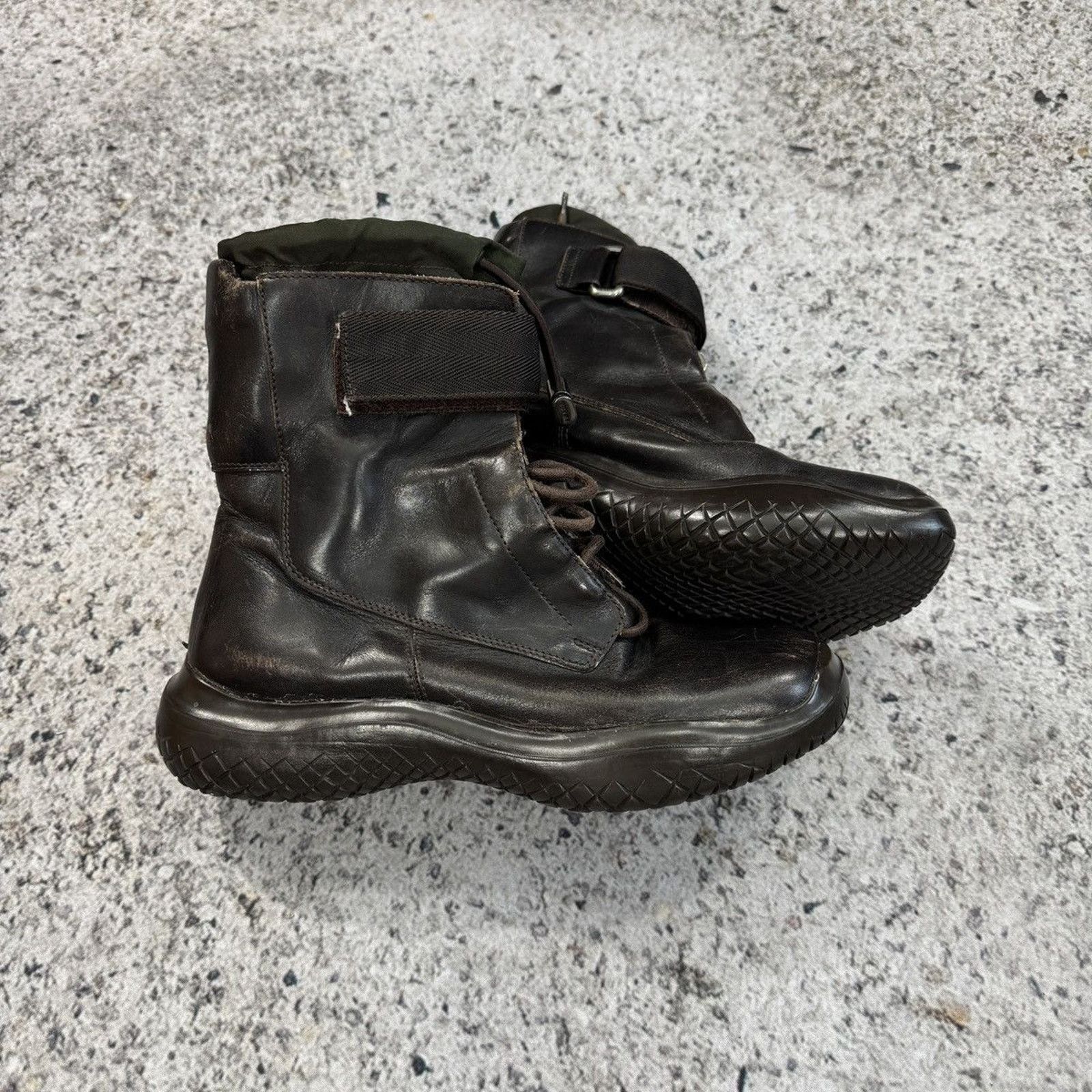 Pre-owned Prada Aw99 Archive Square Toe Vibram Combat Boots In Brown