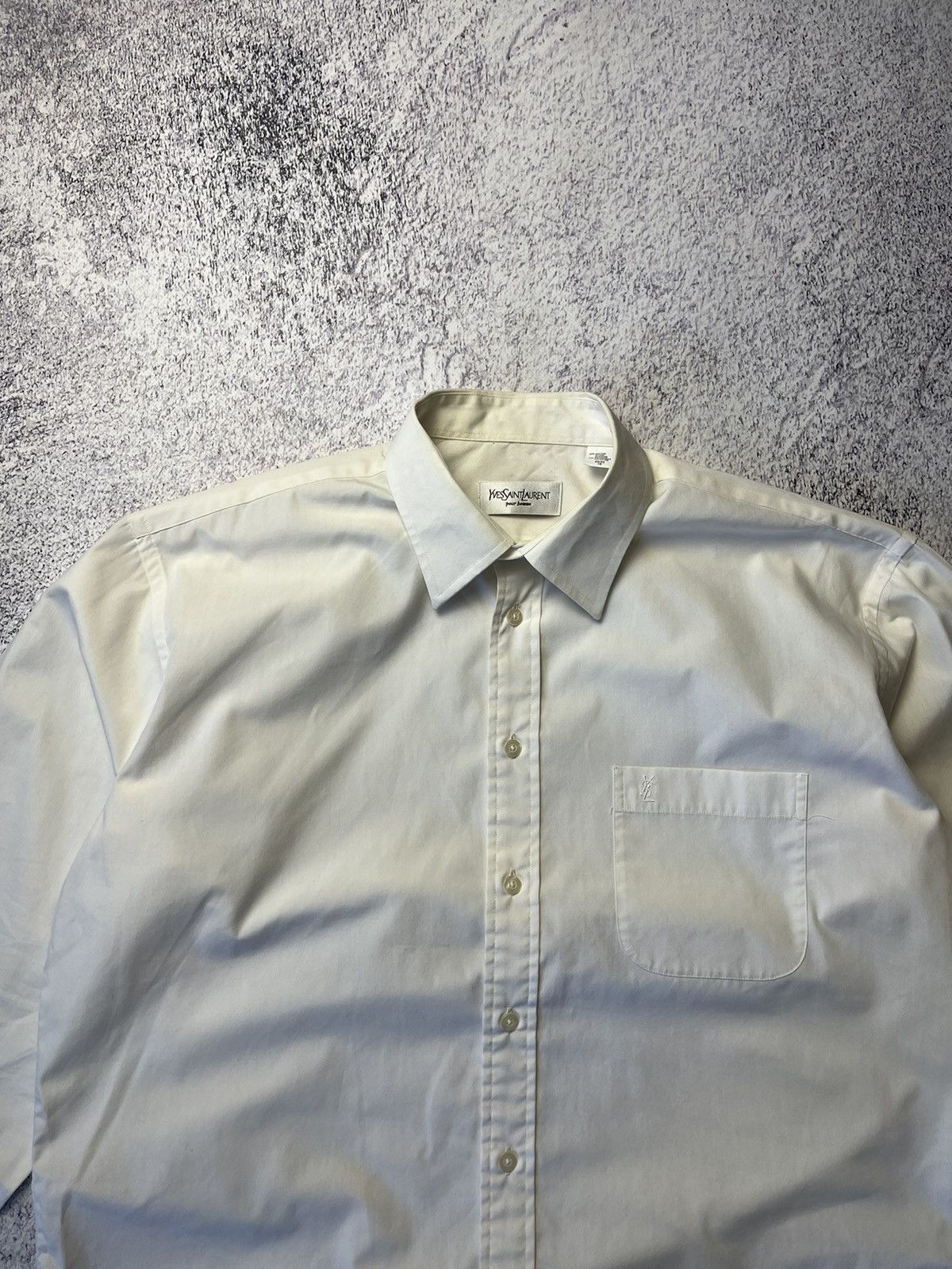 Yves Saint Laurent Shirt Yves Saint Lauren Vintage Mini Logo Button Up White Size US M / EU 48-50 / 2 - 5 Thumbnail