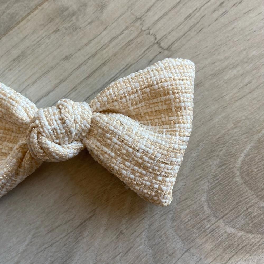 Designer White and Beige Cross Dog Bow with Clip Size ONE SIZE - 2 Thumbnail