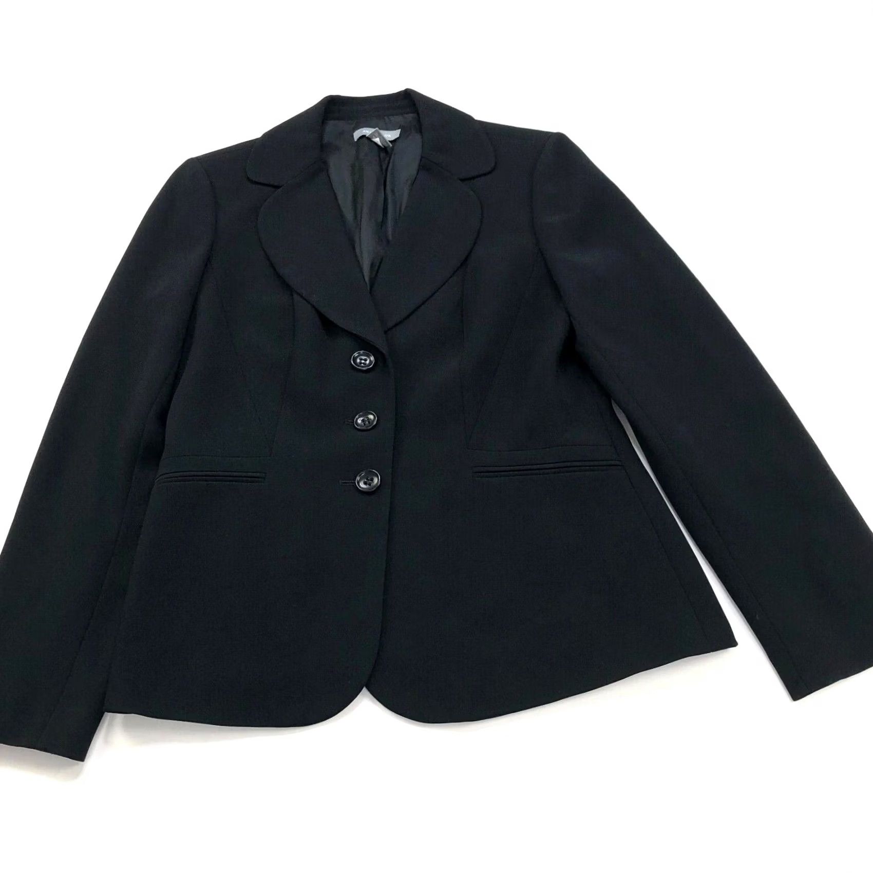 Ann Taylor Ann Taylor Blazer 8 Black Womens Three Button Polyester Knit Solid Mid-Length Long Sleeve Career Casual Jacket Size M / US 6-8 / IT 42-44 - 2 Thumbnail