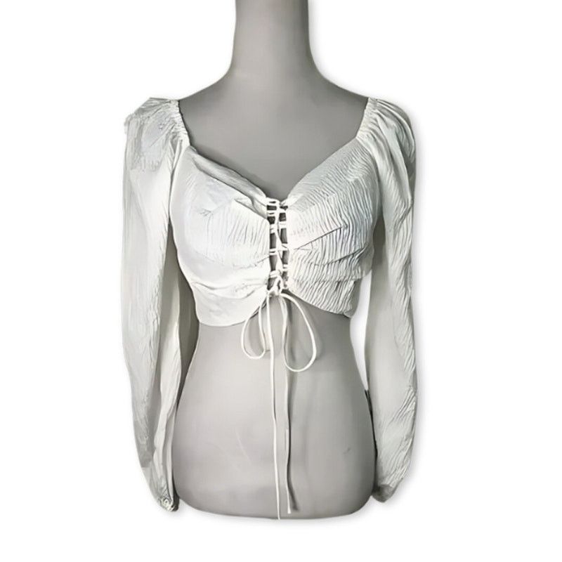 Topshop Topshop Crop Top Lace Up Front Long Sleeve Cropped White 6 Size M / US 6-8 / IT 42-44 - 2 Thumbnail