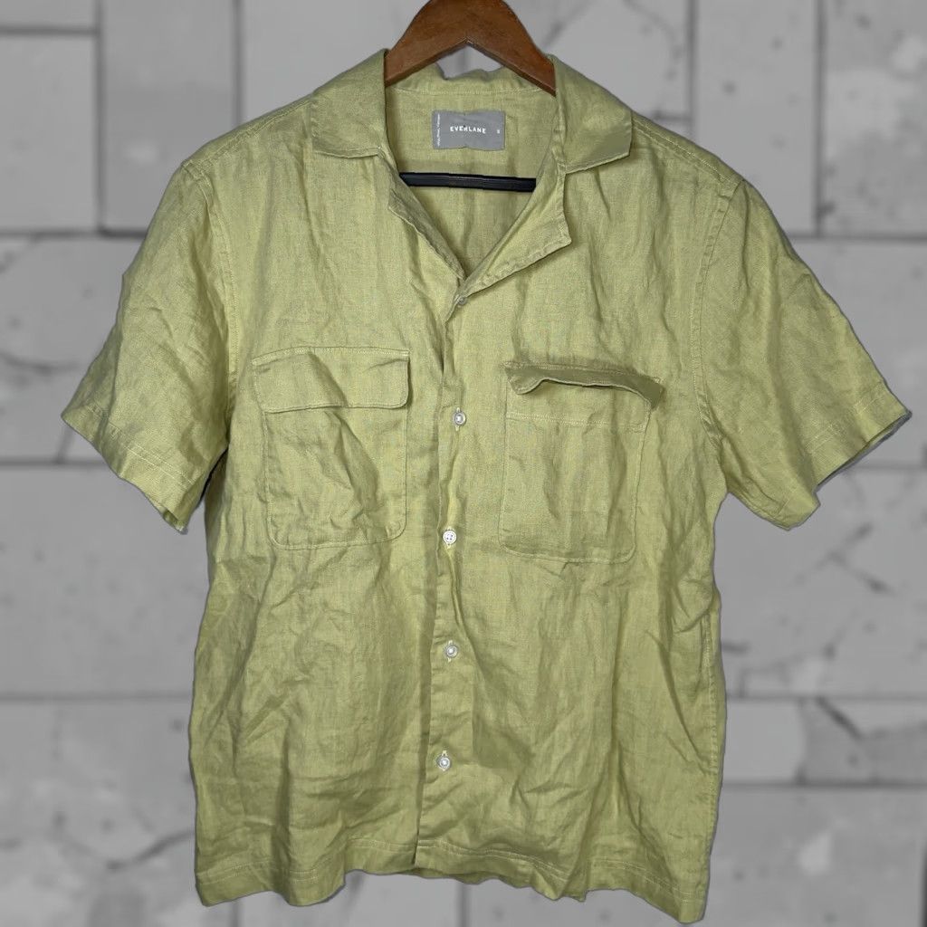 Everlane Everlane Green Linen Short Sleeve Button-Up Shirt Mens Size S Size US 29 - 1 Thumbnail