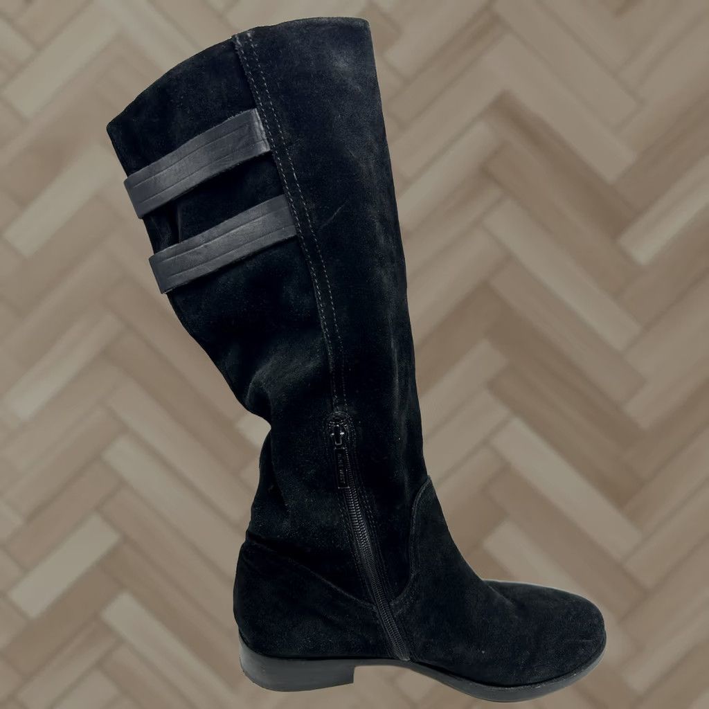 Nine West Nine West Riding Boots Womens 8.5 M Tumble Black Suede Side Zip Buckles Goth Boots Size US 9 / IT 39 - 1 Thumbnail