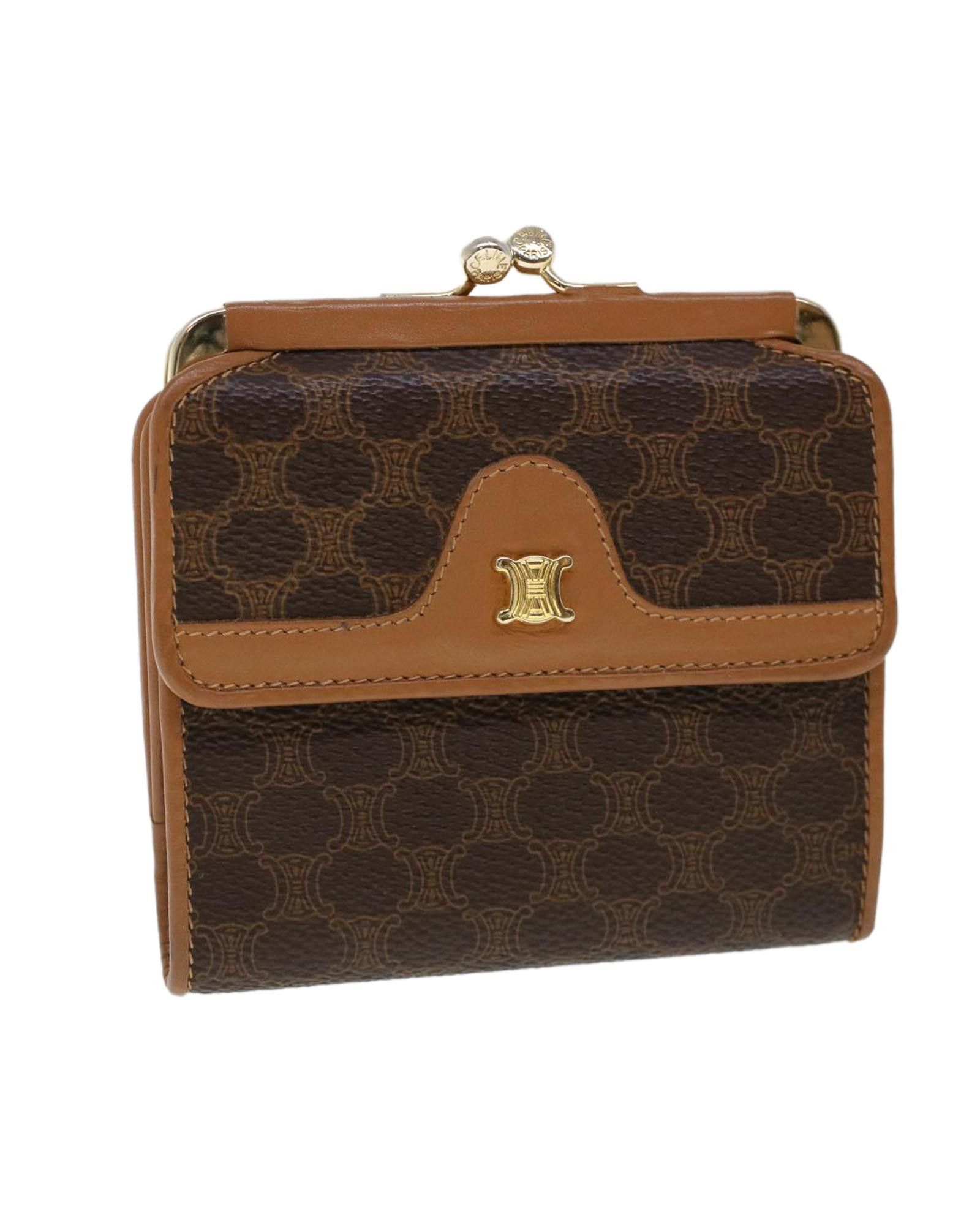 image of Celine Canvas Gamaguchi Wallet In Brown Pvc Leather, Women's