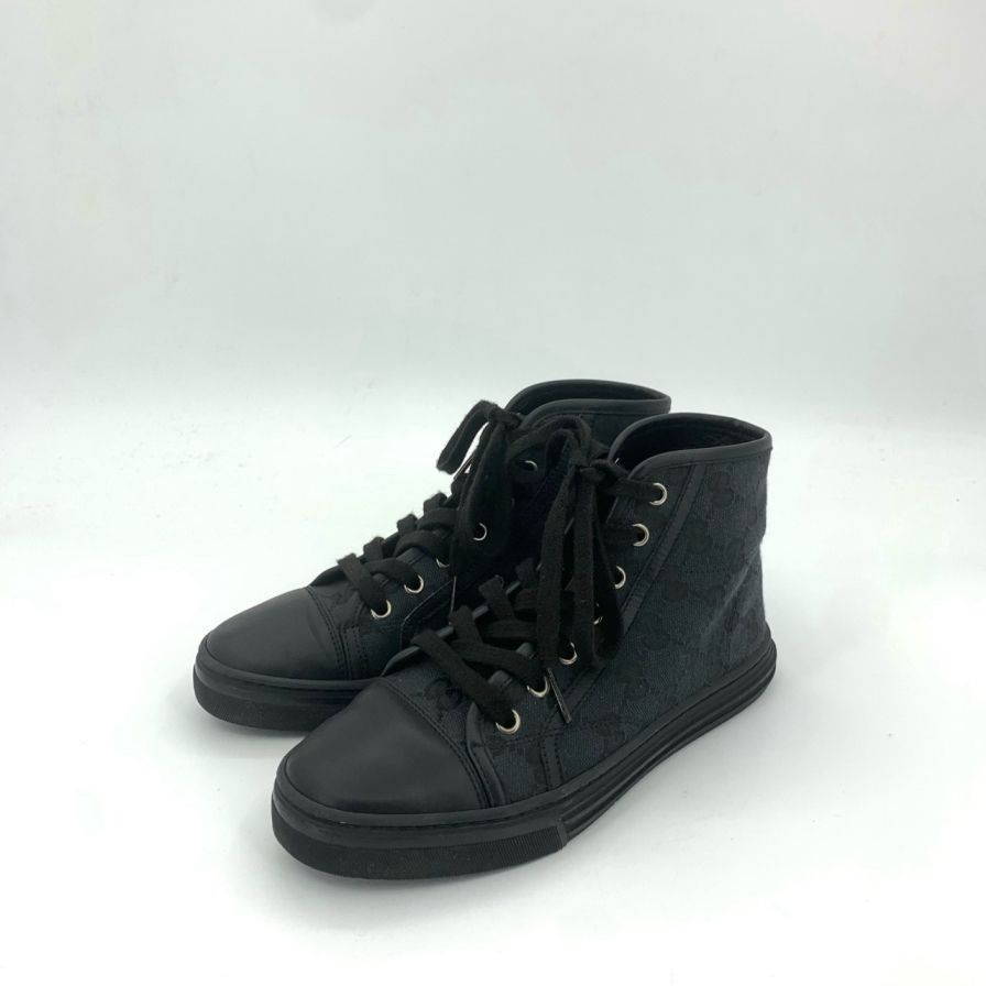Gucci Gucci Size 35 Black GG Supreme Lace-Up Flat High Top Shoes Size US 5 / IT 35 - 1 Thumbnail