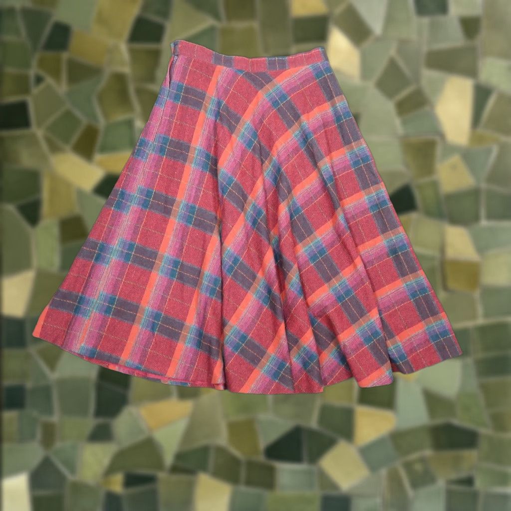 Vintage VINTAGE Skirt A-Line Midi Wool Plaid Red Blue 70s S Womens Boys? Size 28" / US 6 / IT 42 - 1 Thumbnail