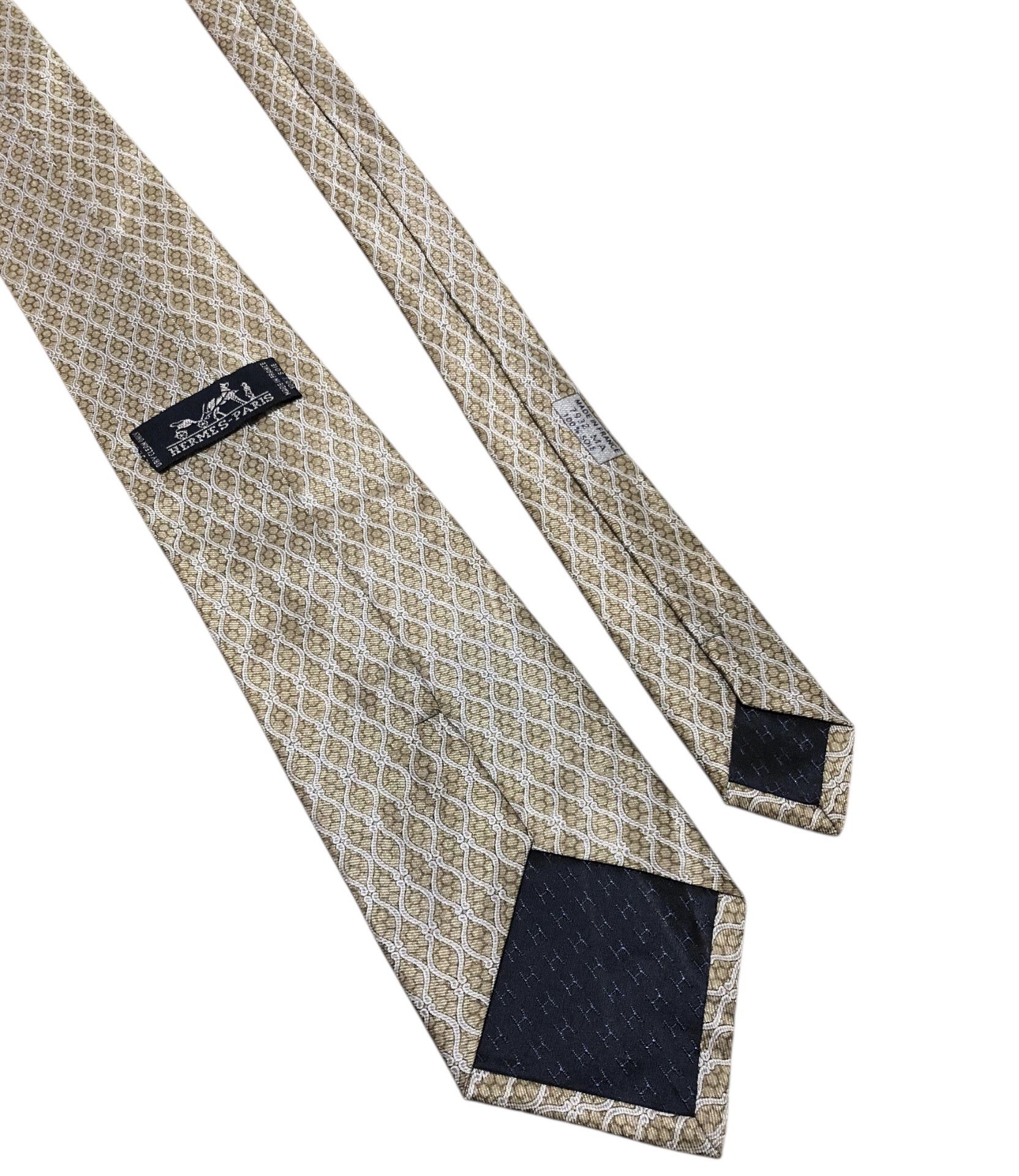 Hermes 🔥Vintage HERMÉS Silk Necktie Beige Formal Office Luxury Tie Size ONE SIZE - 4 Thumbnail