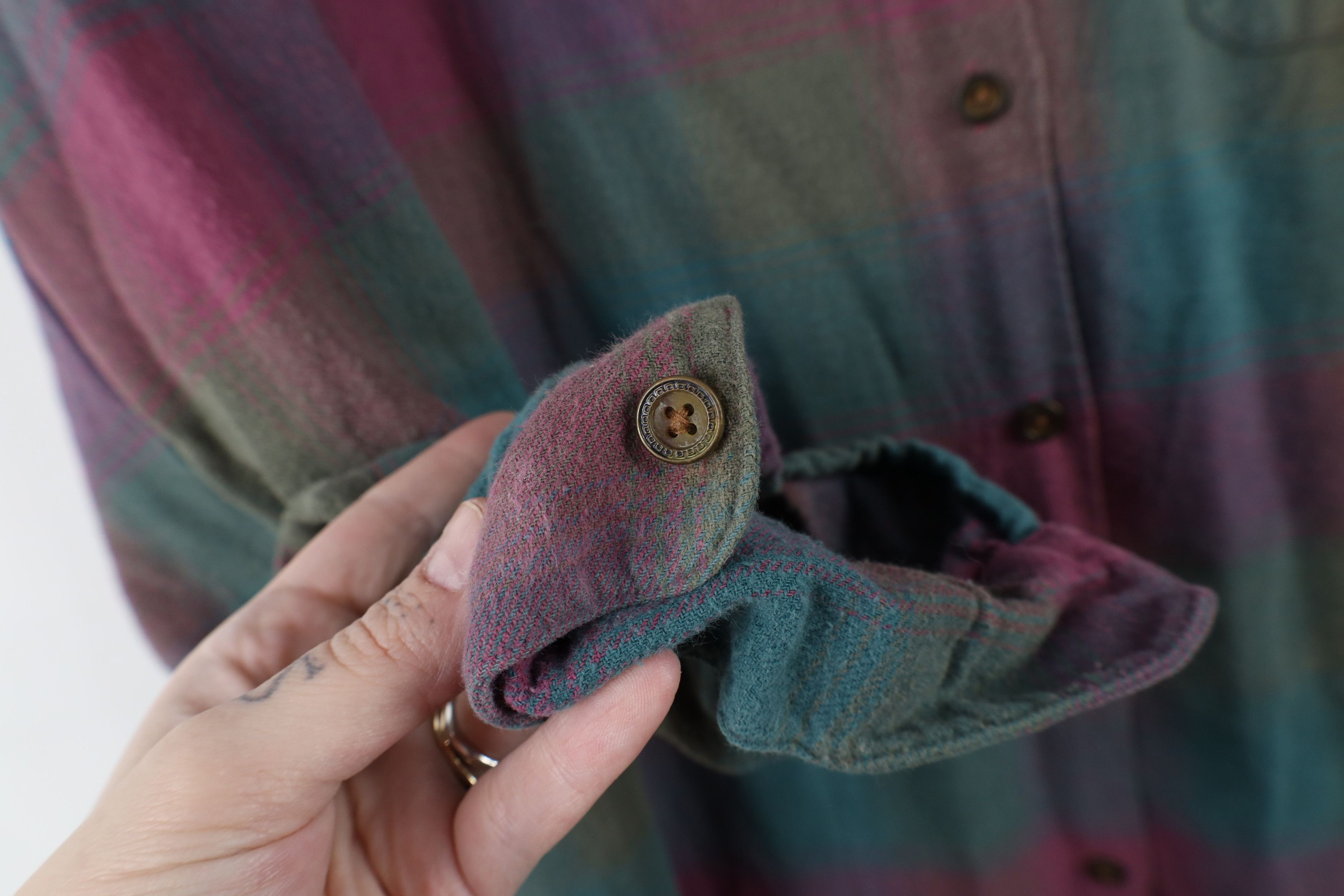 Gap × Vintage Vintage 90s Gap Looped Collar Flannel Button Shirt Plaid Size L / US 10 / IT 46 - 7 Thumbnail