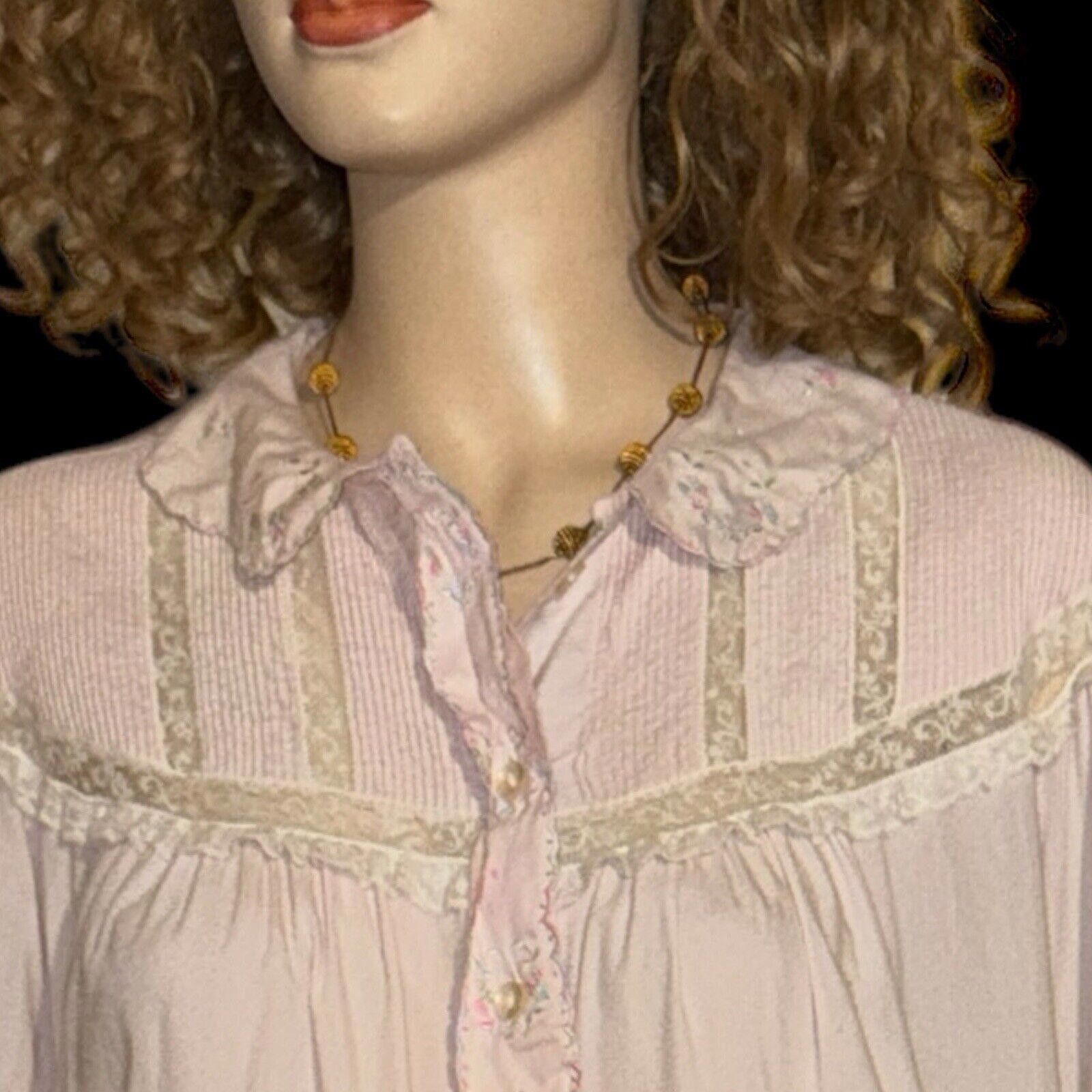 Designer Vtg Pink Barbizon Flannel Pin Tucked Button Up Nightgown L Size ONE SIZE - 5 Thumbnail