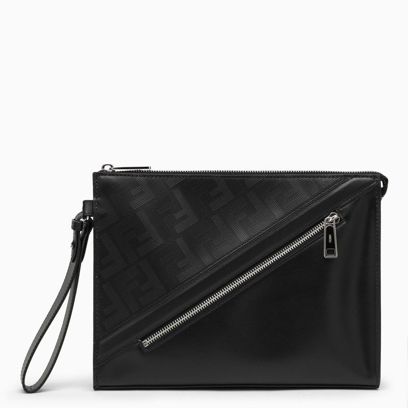 image of Fendi Clutch Shadow Diagonal Black Leather, Men's