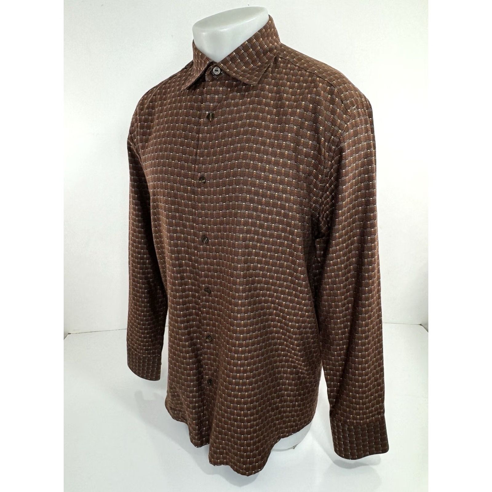 Vintage Jhane Barnes Mens L Shirt Silk Blend Geometric Rust Red White Orange Size US L / EU 52-54 / 3 - 2 Thumbnail