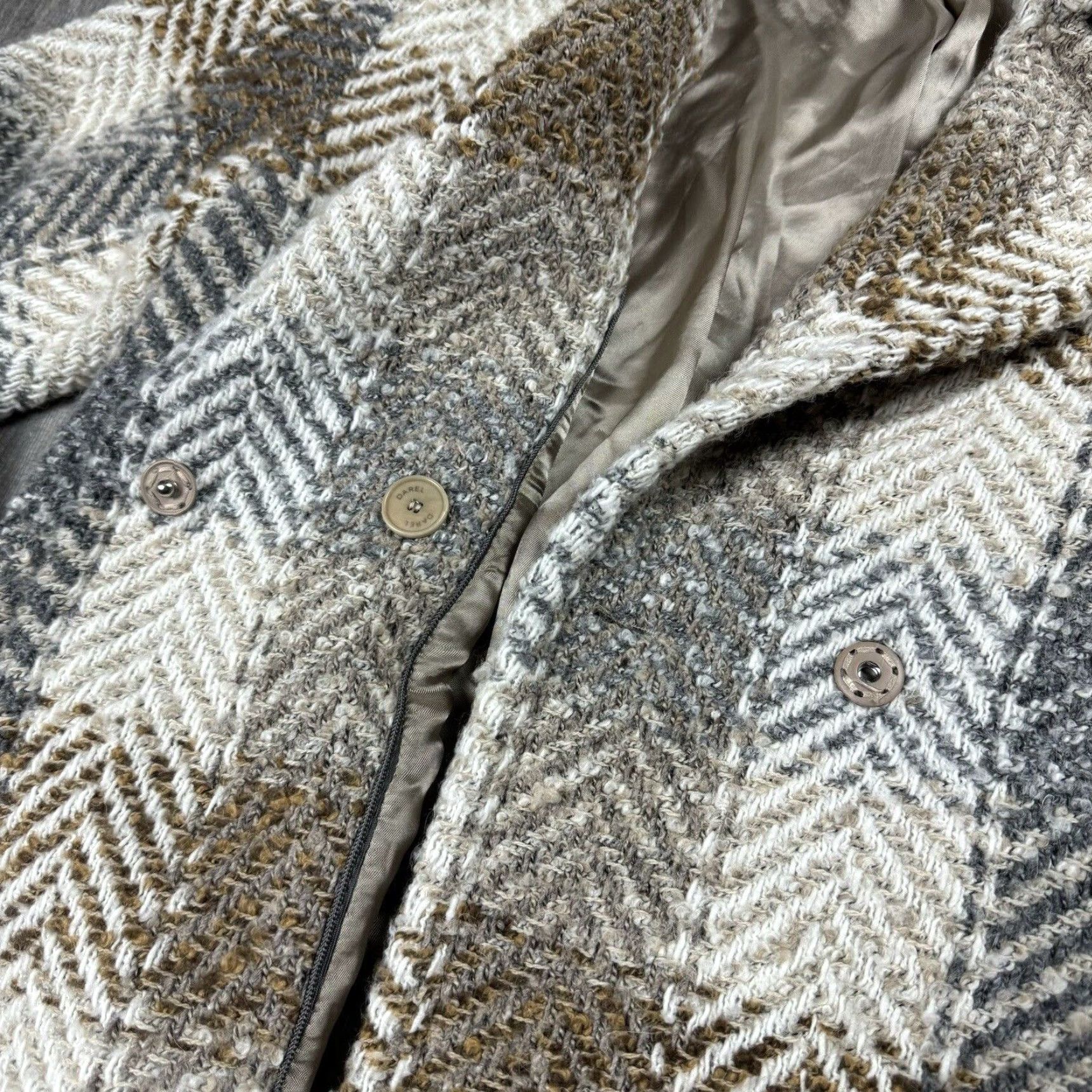 Gerard Darel VINTAGE Gerard Darel Women's Tweed Coat Jacket Plaid Chevron Beige Medium Fall Winter 6 Size M / US 6-8 / IT 42-44 - 4 Thumbnail