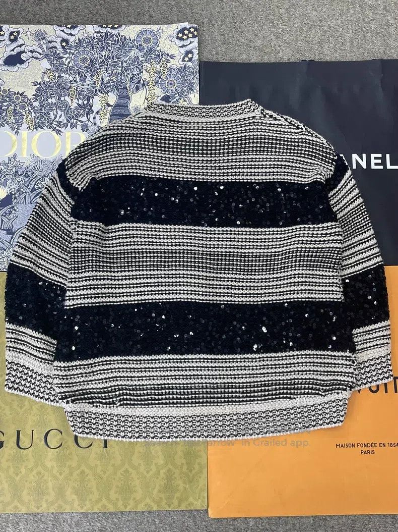 Brunello Cucinelli Brunello Cucinelli Black and White Sequin Striped Sweater Size M / US 6-8 / IT 42-44 - 3 Thumbnail