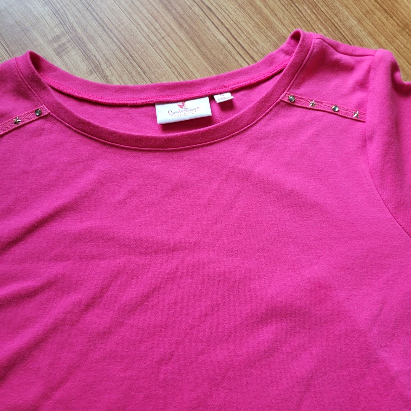 Quacker Factory Quacker Factory Top Womens 1X Pink Rhinestone Short Sleeve Basic Shirt Product Continue reading Size XL / US 12-14 / IT 48-50 - 5 Thumbnail