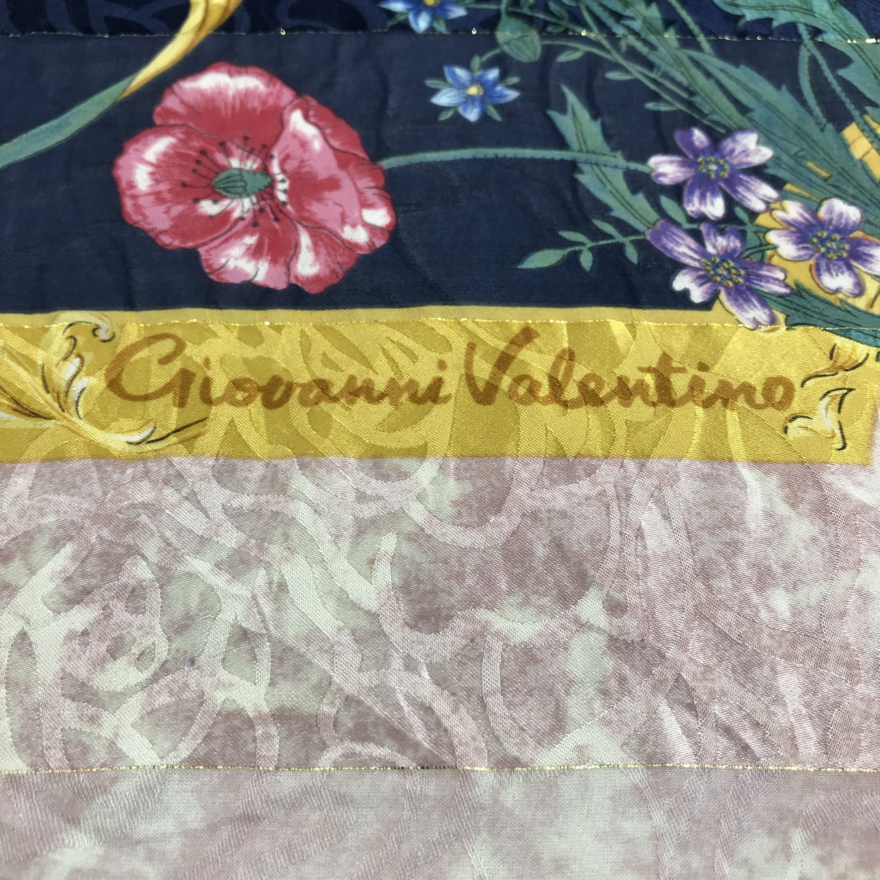 Japanese Brand Giovanni Valentino Floral Slit Thread Silk Scarf M187 Size ONE SIZE - 3 Thumbnail