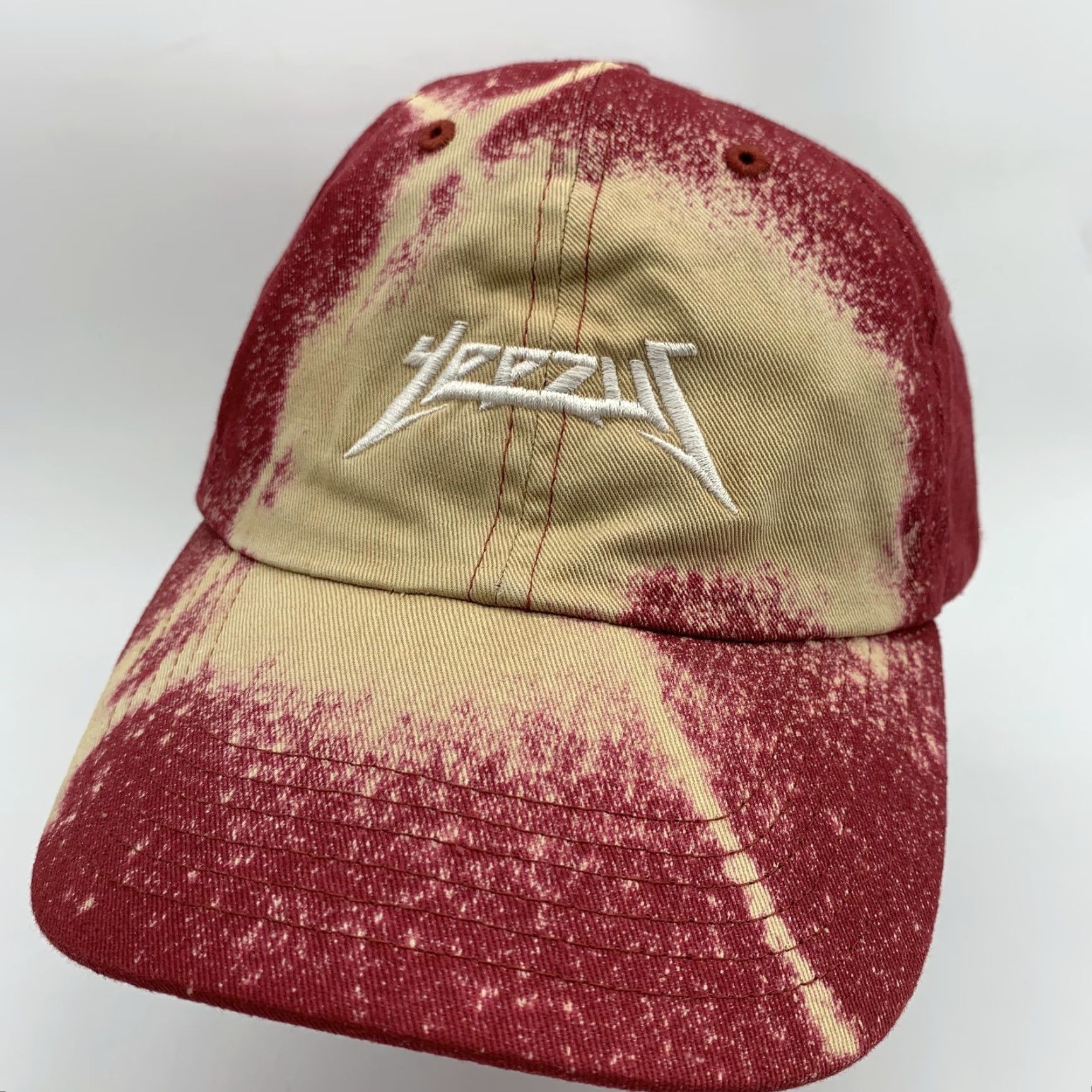 Logo 7 Yeezus Hat Cap Baseball Red Twill Strap Back Mens One Size Adjustable Logo Bleach Wash Front Yeezus Wordmark Modern Streetwear Summer Casual Mens Cap Size ONE SIZE - 2 Thumbnail