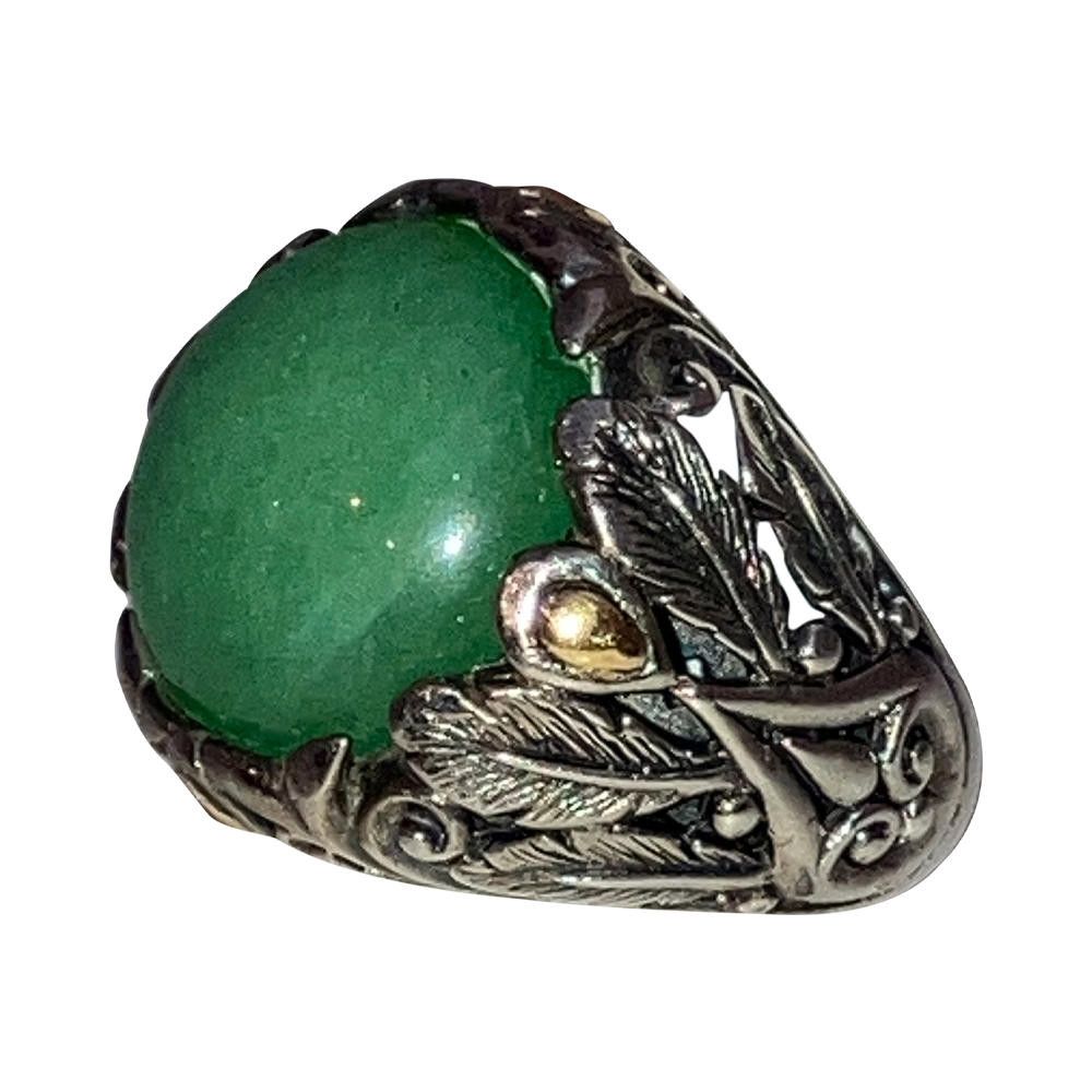 Designer 18 kt Sterling Jadeite Ornate Ring Size ONE SIZE - 2 Thumbnail