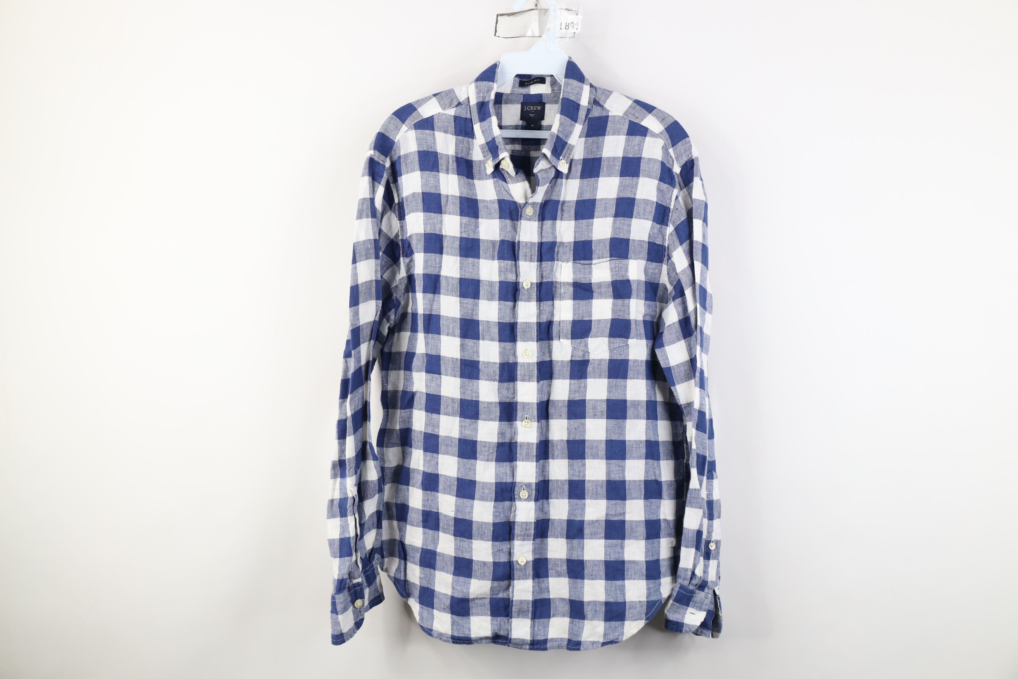 J.Crew J Crew Fit Linen Knit Collared Button Down Shirt Blue Plaid Size US M / EU 48-50 / 2 - 1 Thumbnail
