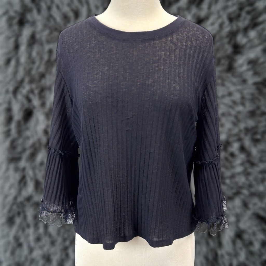 Vintage See By Chloe Ribbed Shirt Top Sz Medium Women’s Navy Lace Trim Semi Sheer Size M / US 6-8 / IT 42-44 - 1 Thumbnail