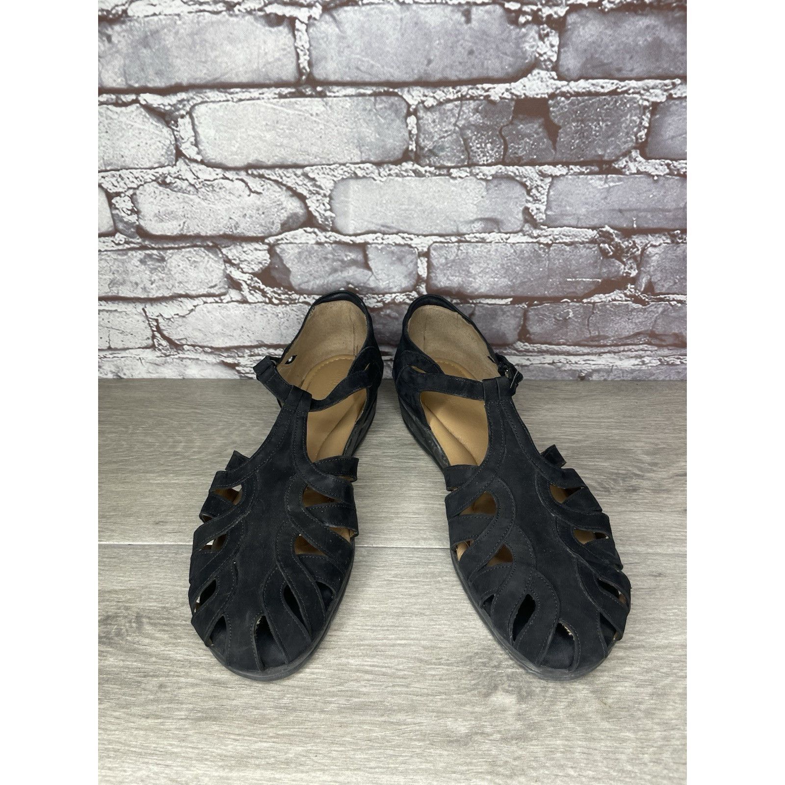 Beautiful Ful BeautiFeel Black Suede Leather Fisherman Strap Wedge Sandals Size US 12 / IT 42 - 8 Thumbnail